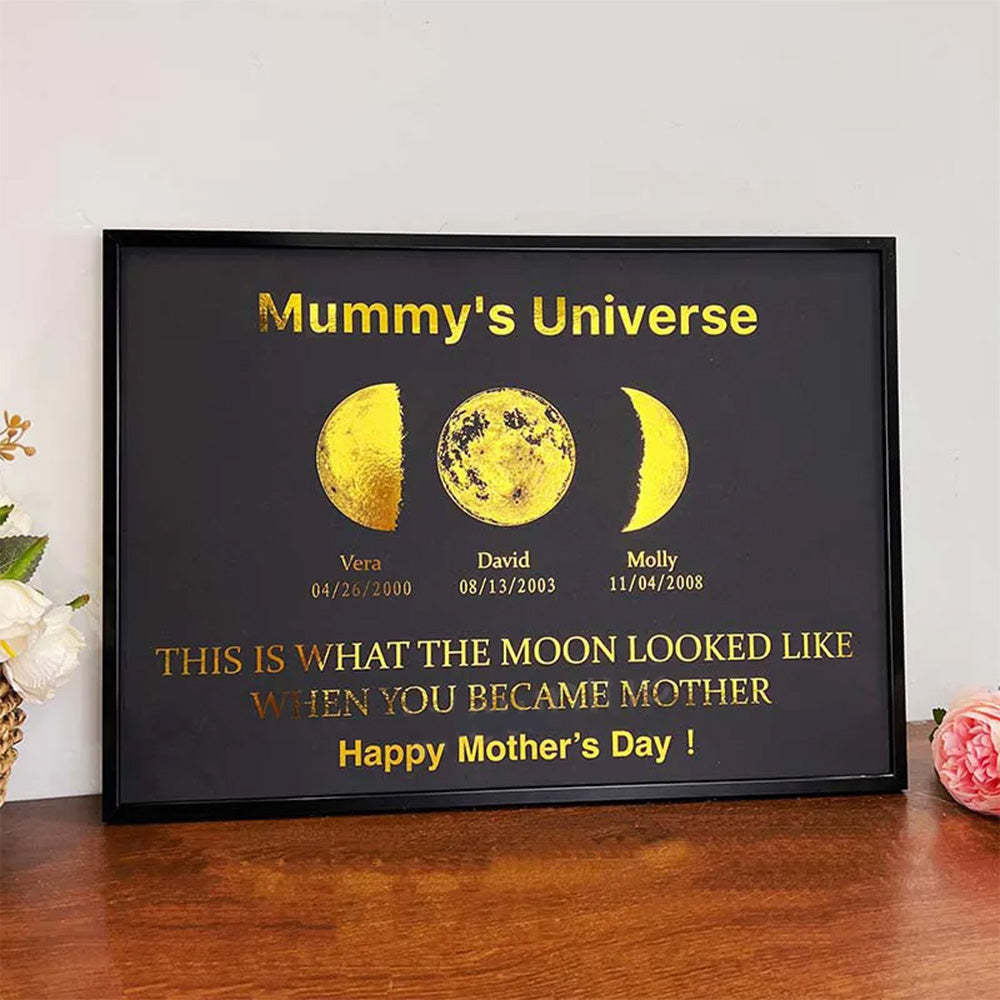 Custom Moon Phase Frame With Text & Date | Custom Art Frame for Mum - Mummy's Universe | Mother's Day Gift