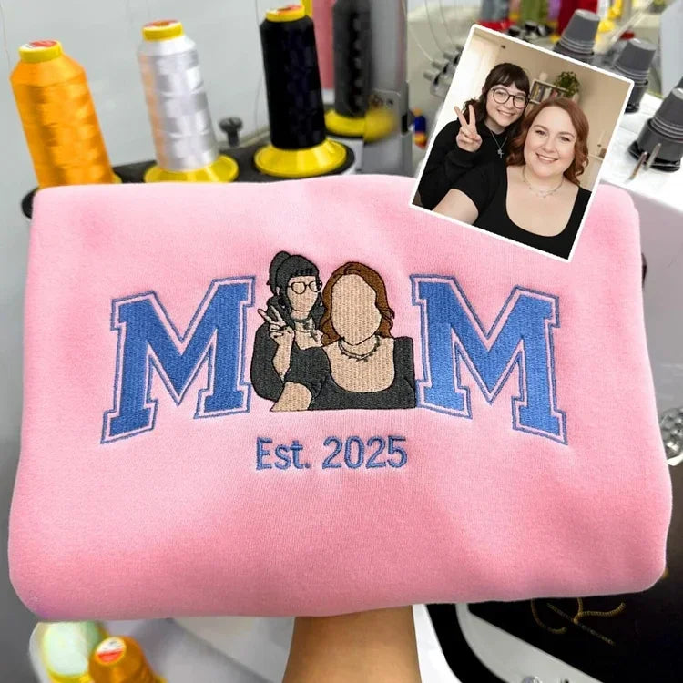 Custom Embroidered Mum Mama Sweatshirt with Kids Portrait Hoodie | Mother’s Day Gift