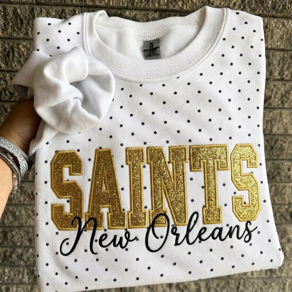 Custom Embroidered Glitter Football Team Name Polka Dot Sweatshirt - Game Day Gear | Gifts for Sports Mom | Game Day Wear