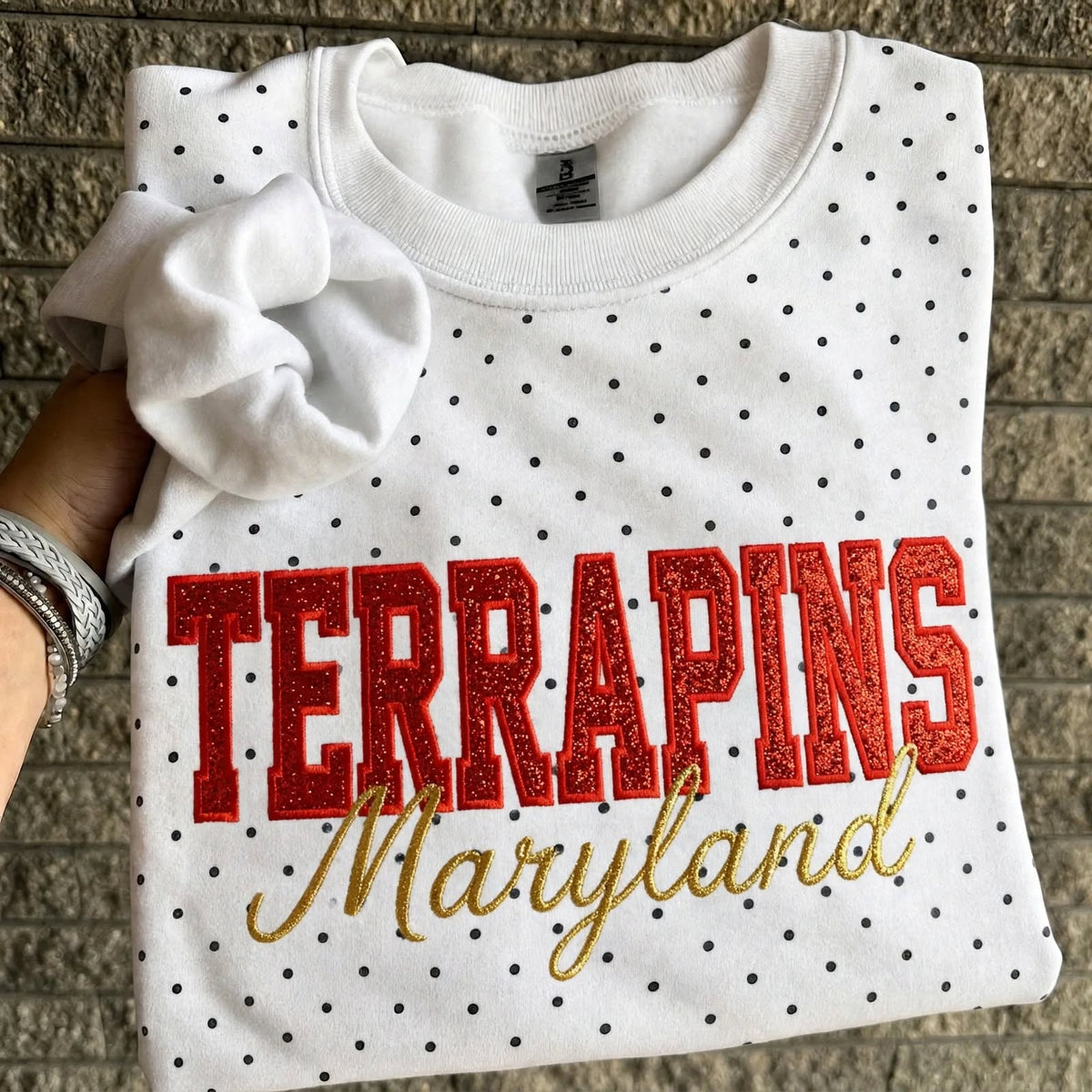 Custom College Baseball Team Sweatshirt, Embroidered Glitter Vinyl Polka Dot, Game Day Gift