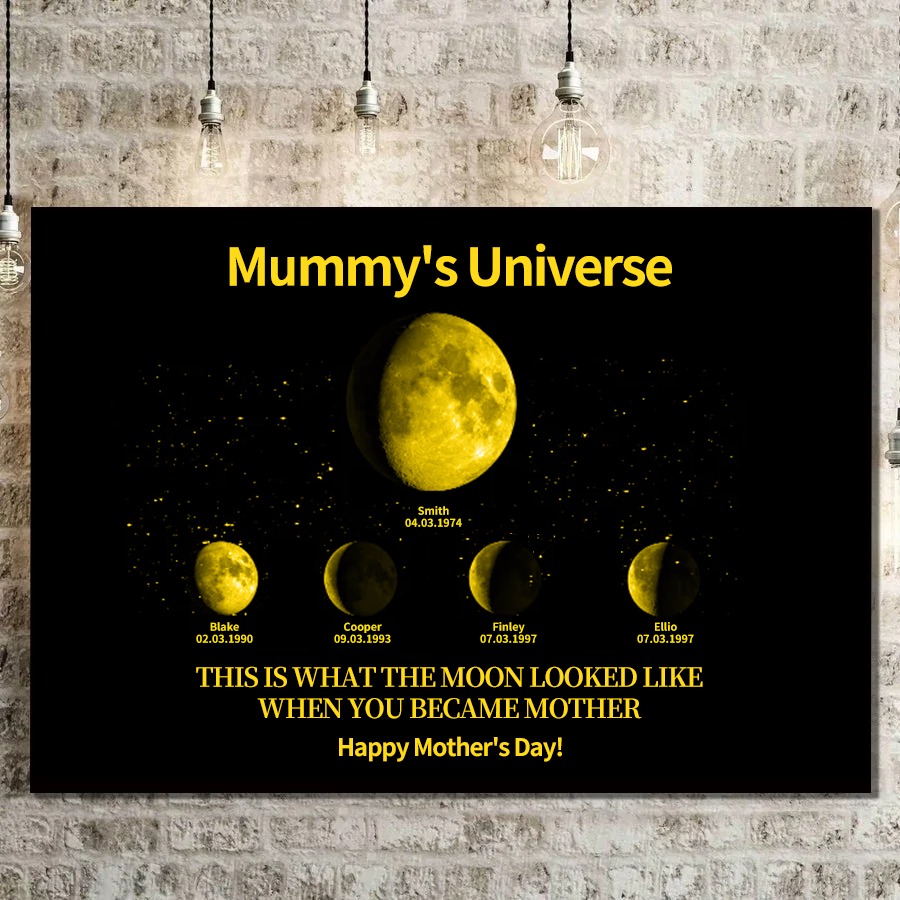 Custom Moon Phase Canvas With Text & Date | Custom Art Frame for Mum - Mummy's Universe | Mother's Day Gift