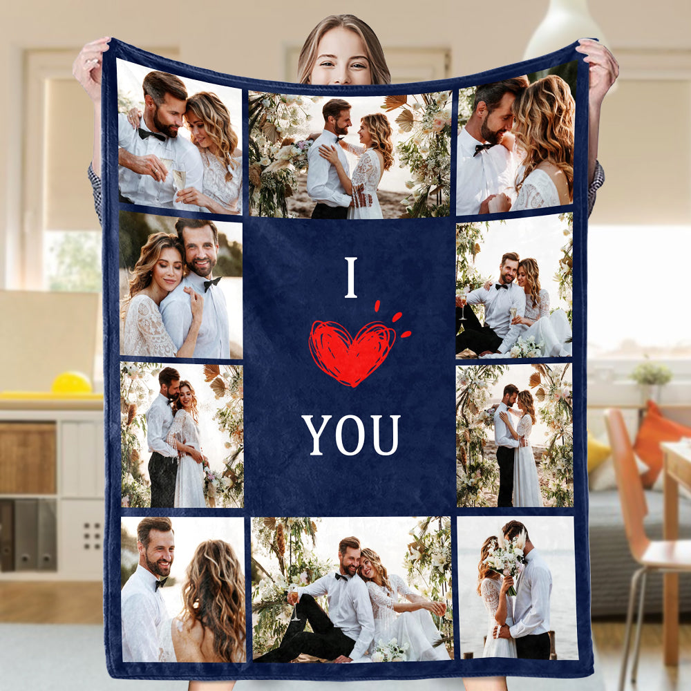 Custom Blanket With 10 Photos Picture Throw Blanket | Couple Anniversary Gift
