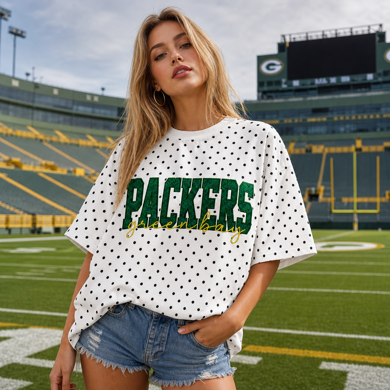 Custom Embroidered Glitter Vinyl Team Polka Dot T-shirt - Game Day Best Gear | Gifts for Sports Mom | Game Day Wear