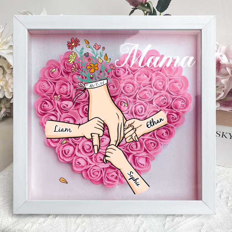 Personalized Flower Shadow Box mum and I hand holding- Mother's Day Gift