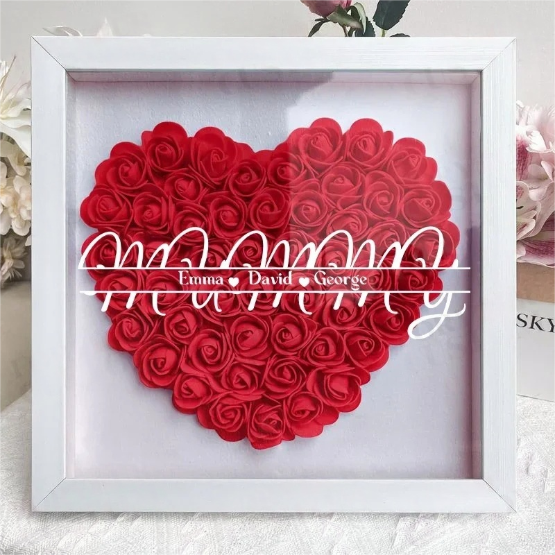 Personalized Flower Shadow Box With Kid's Name For MUMMY- Mother's Day Gift