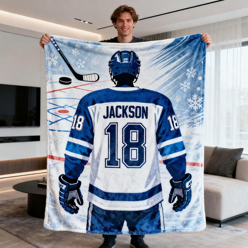 Personalized Hockey Blanket with Custom Name, Number, and The Perfect Gift for Hockey Fans