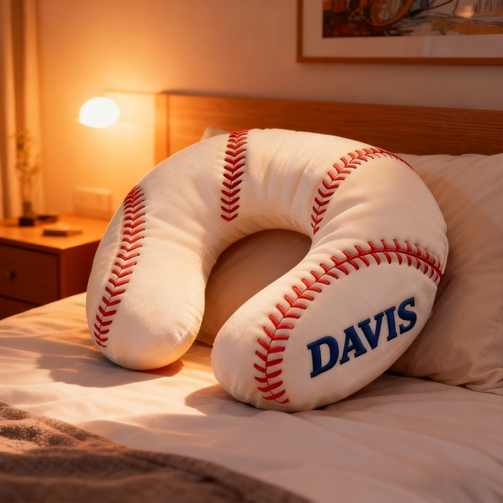 Personalized Baseball U-Shaped Pillow with Custom Name Design