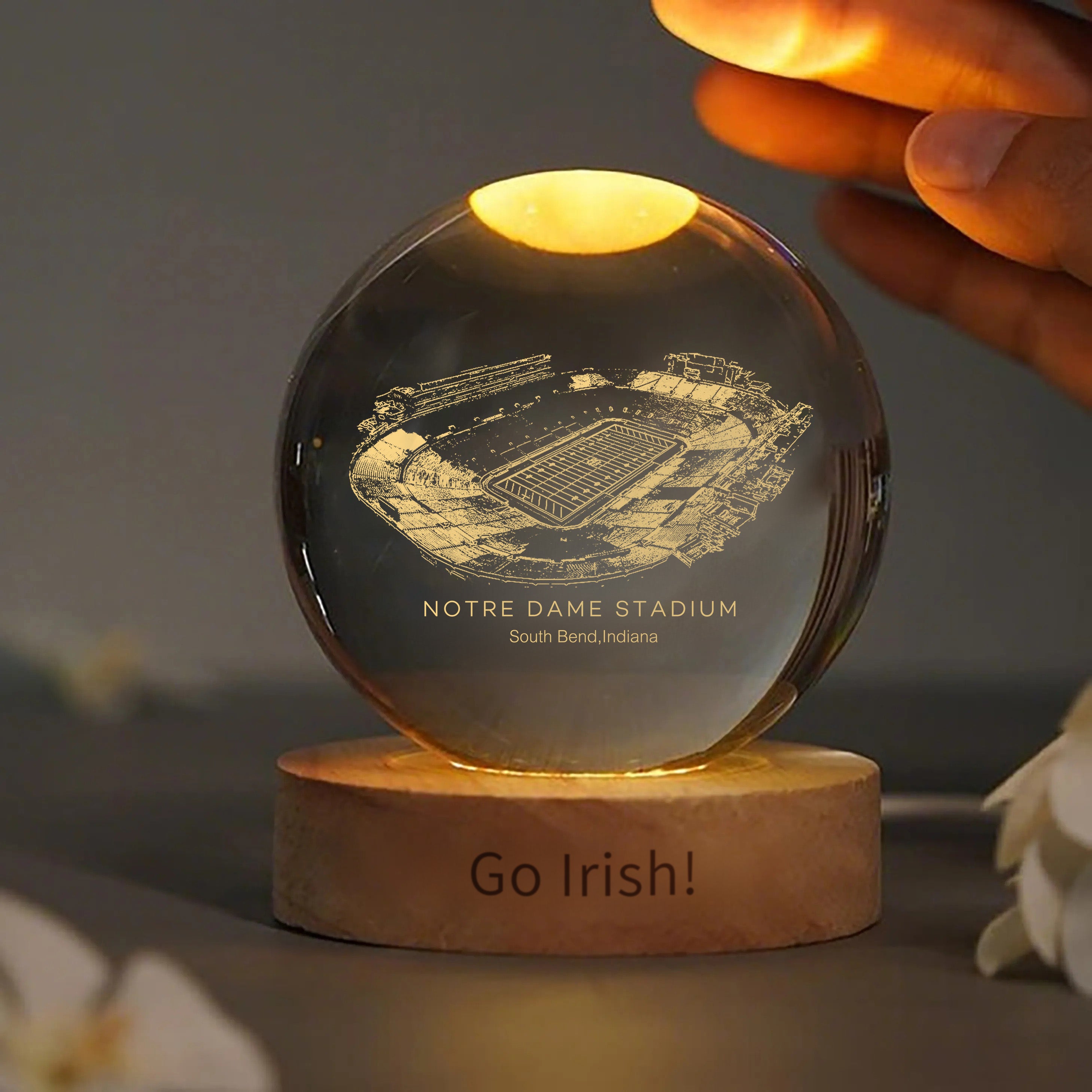 Notre Dame Stadium 3D Spherical Crystal Ball Lamp | Game Day, Christmas for Sports Fans