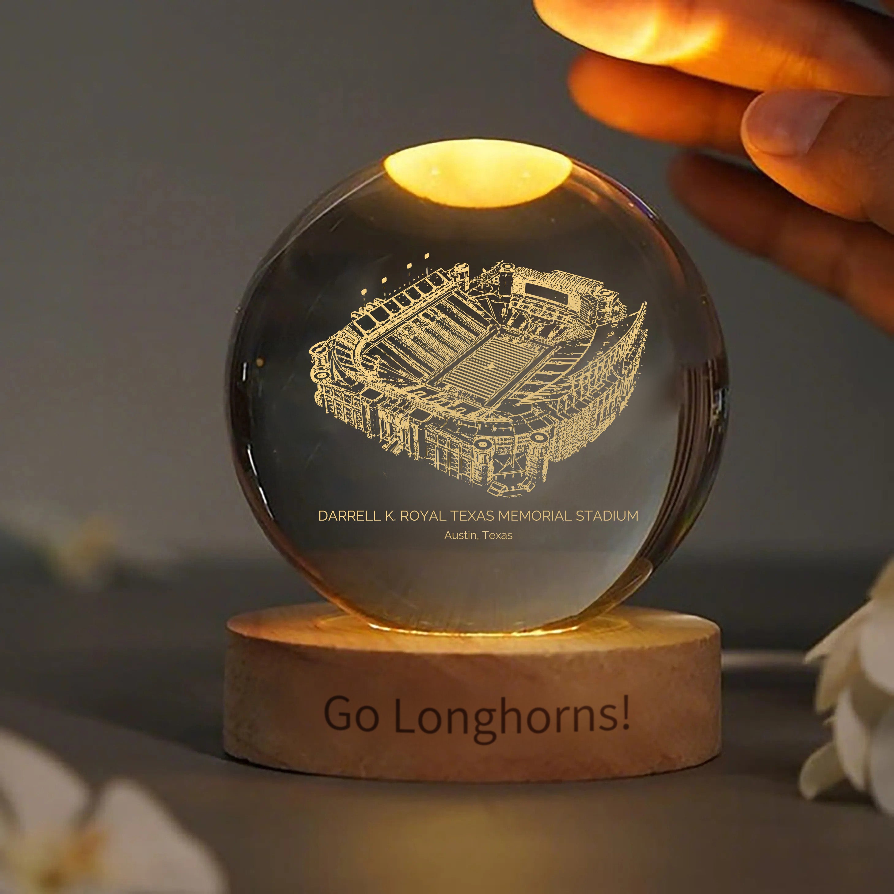 Darrell K Royal-Texas Memorial Stadium 3D Spherical Crystal Ball Lamp | Game Day, Christmas for Sports Fans
