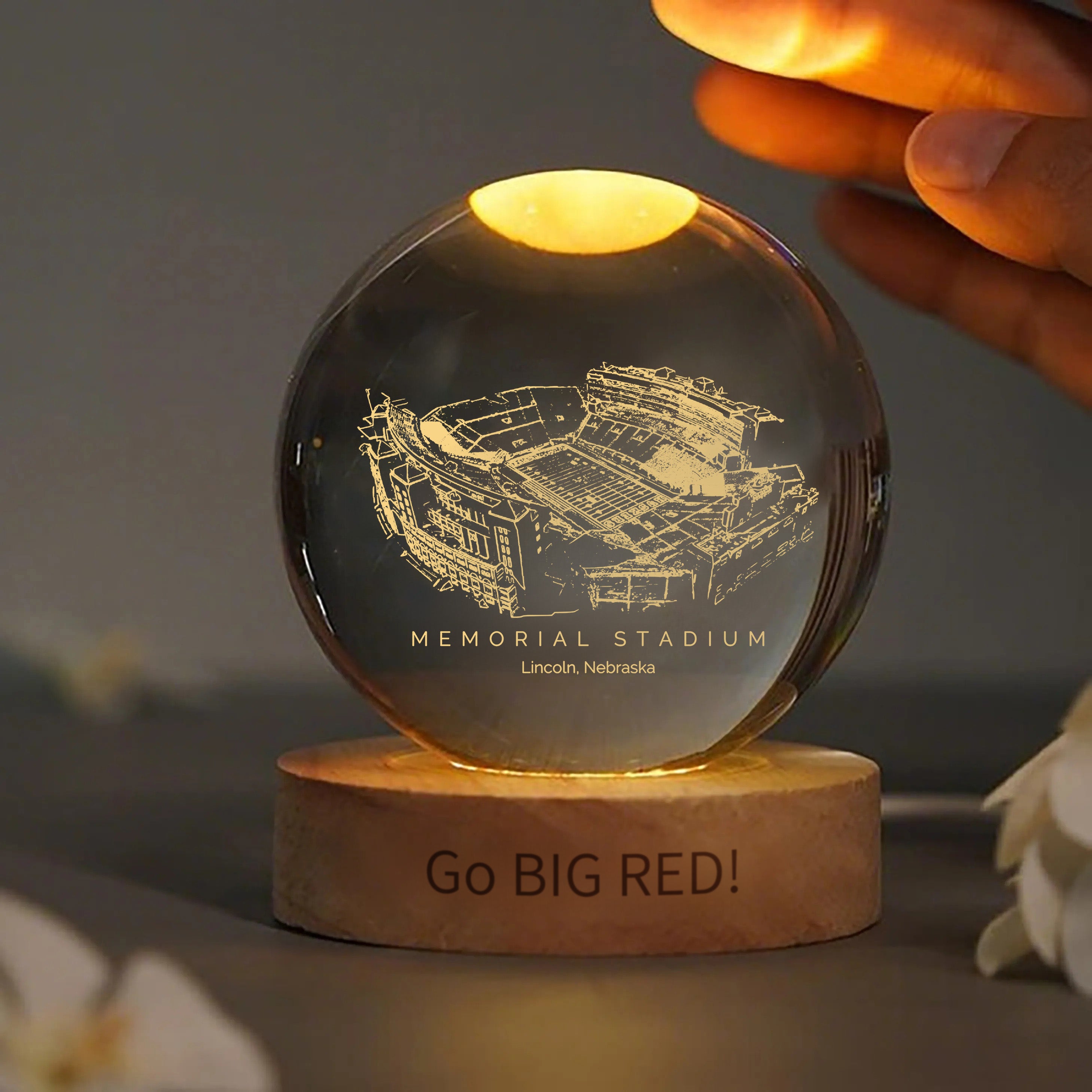 Memorial Stadium (Lincoln) 3D Spherical Crystal Ball Lamp | Game Day, Christmas for Sports Fans