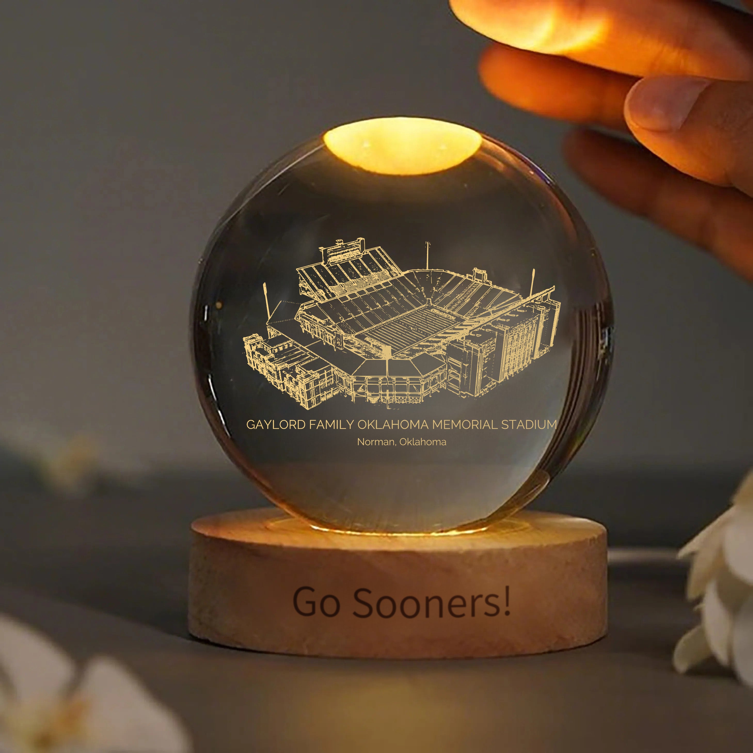 Gaylord Family Oklahoma Memorial Stadium 3D Spherical Crystal Ball Lamp | Game Day, Christmas for Sports Fans