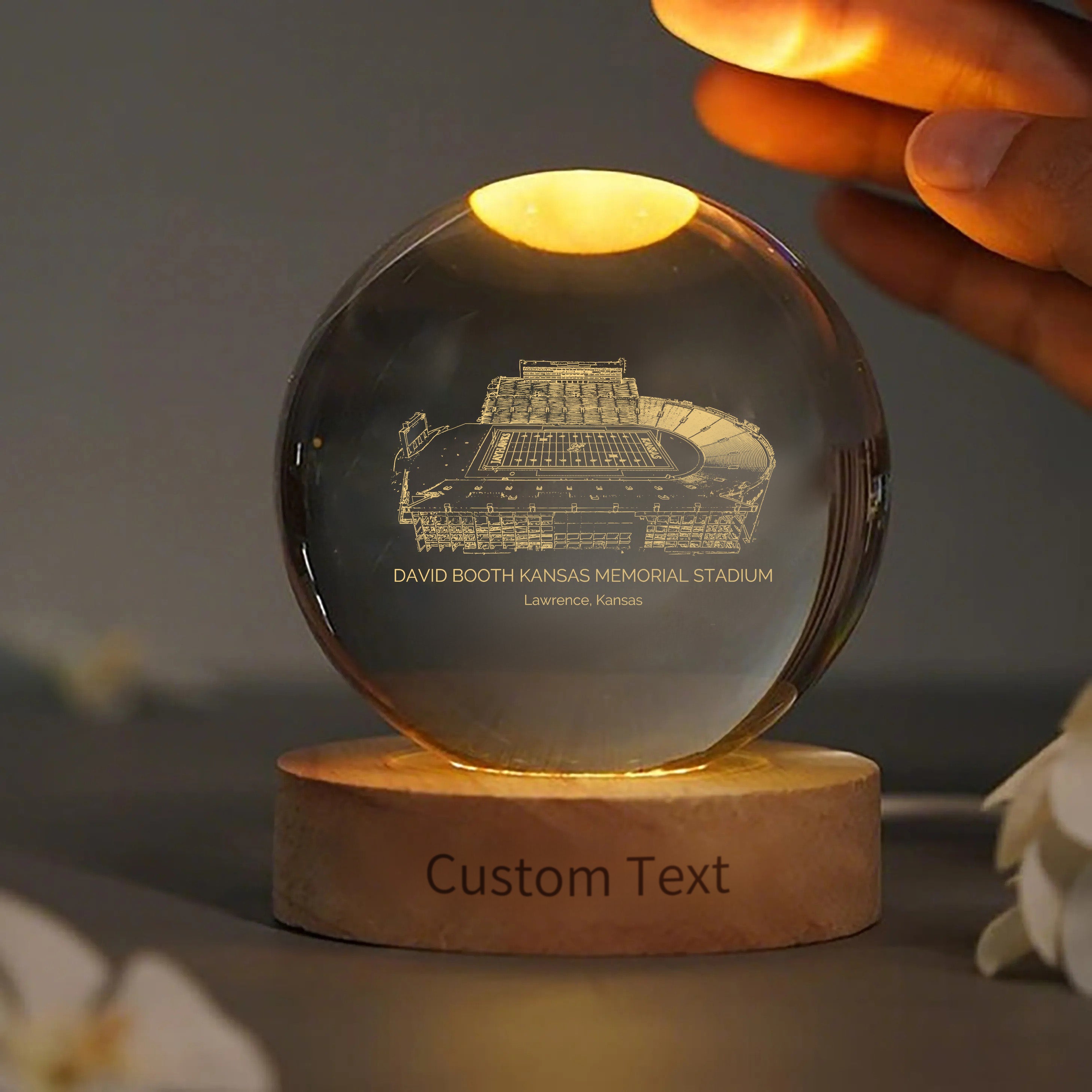 David Booth Kansas Memorial Stadium 3D Spherical Crystal Ball Lamp | Game Day, Christmas for Sports Fans