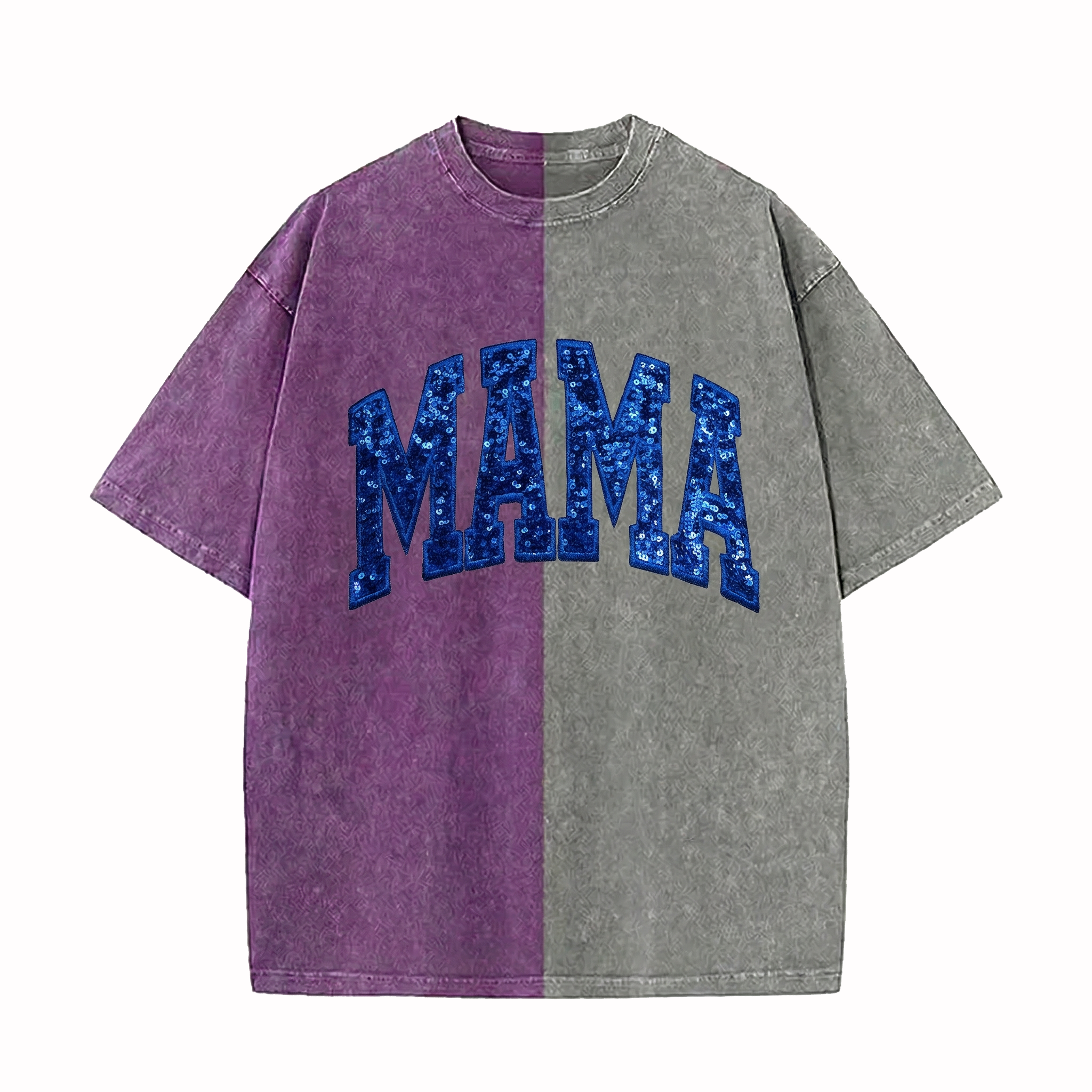 Custom MAMA Sequin Text Letter Two Tone Washed T-shirt-Best Gift For Sport Lovers