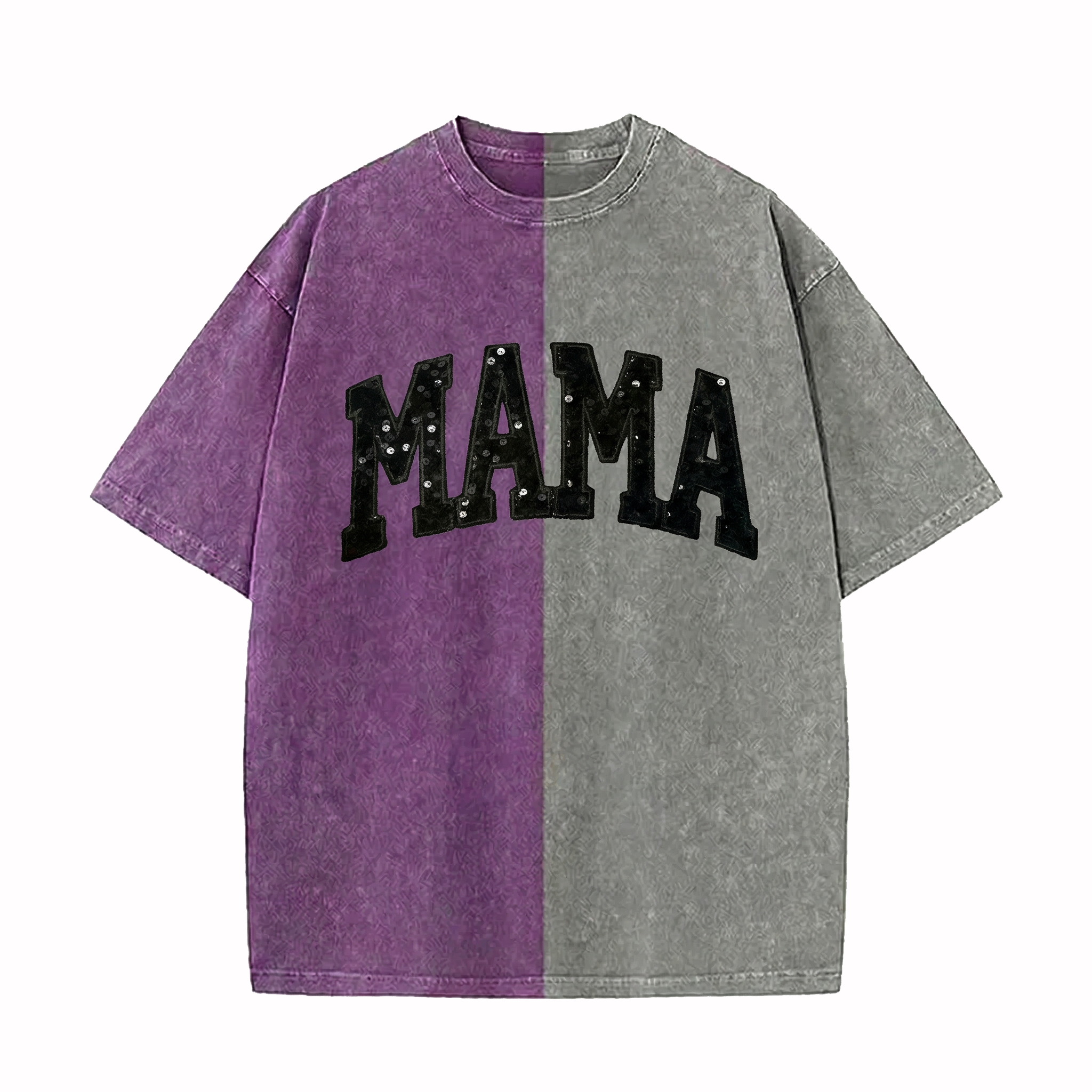 Custom MAMA Sequin Text Letter Two Tone Washed T-shirt-Best Gift For Sport Lovers