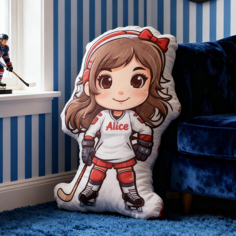 Personalized Girl Hockey Player Pillow with Custom Name Perfect for Young Hockey Fans