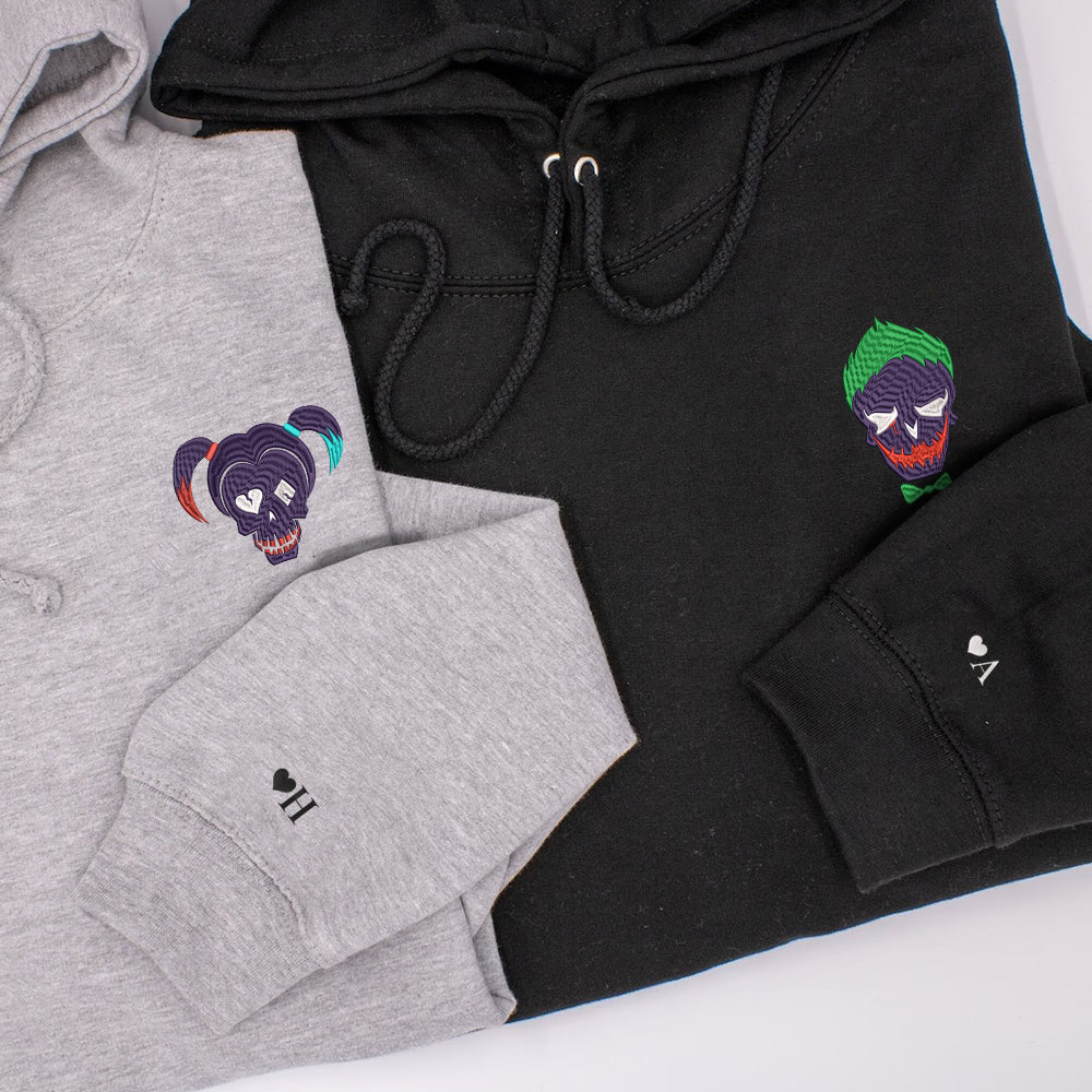 Custom Embroidered Cute Cartoon Joker Queen Couple Hoodies | Couple Anniversary Gift