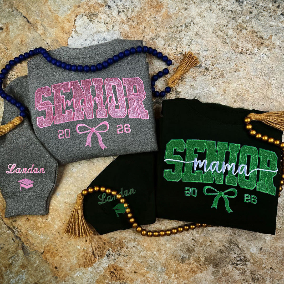Custom Senior Mama Sweatshirt/Custom Glitter Embroidered Floral School Spirit Team Mascot Hoodie