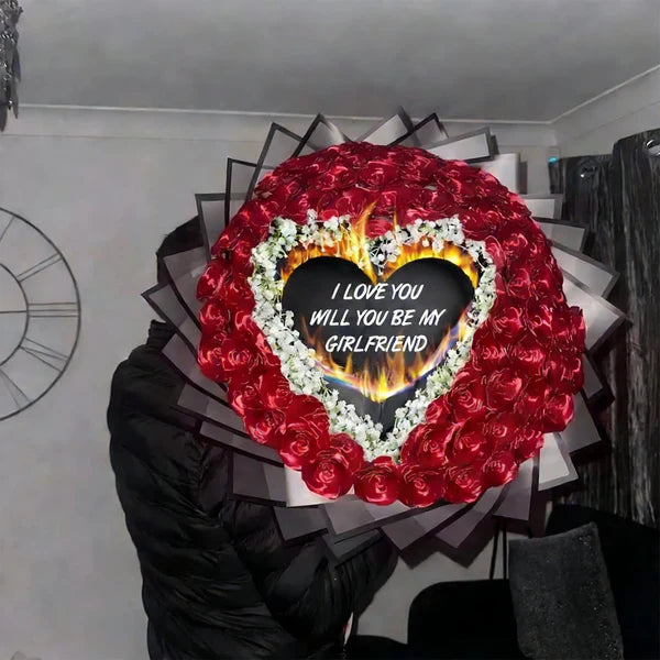 Everlasting Satin Ribbon Roses Custom Your Text On Burnaway Heart - Burnaway Edition