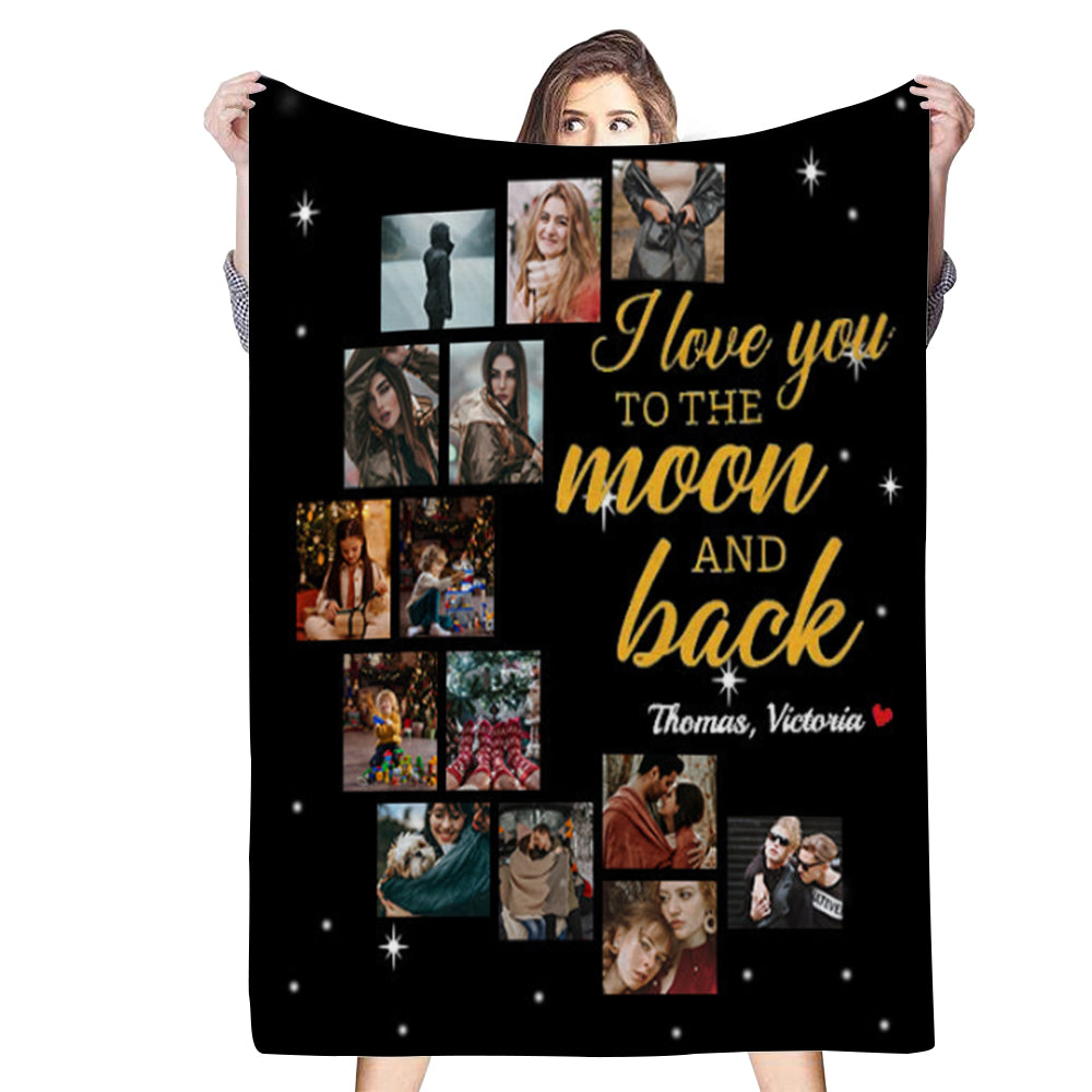 Custom 14 Photos Couple Photo Blankets Fleece Blanket Gift for Her/Him