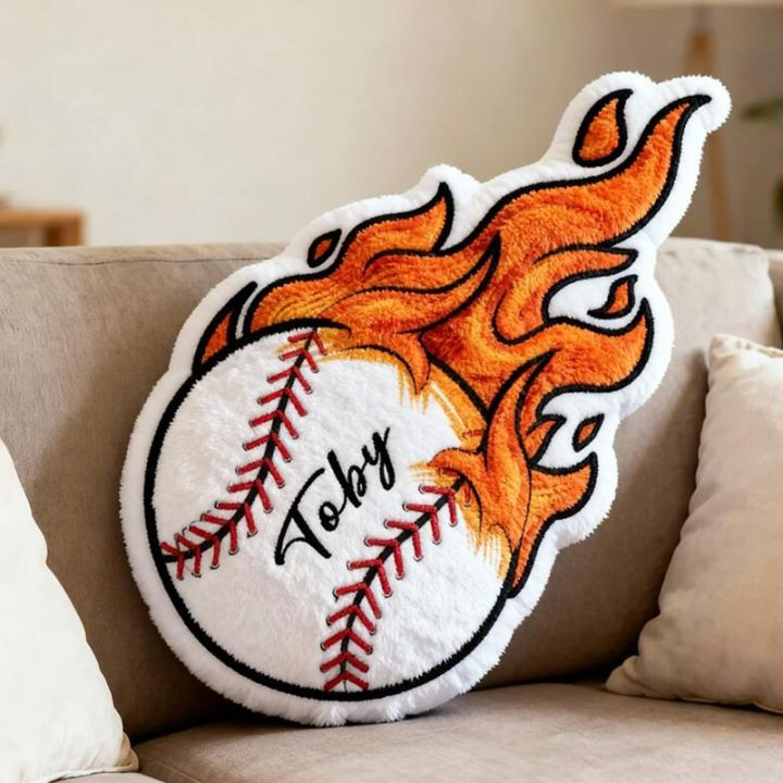 Personalized Baseball Flame Pillow with Custom Name for Sports Lovers and Kids