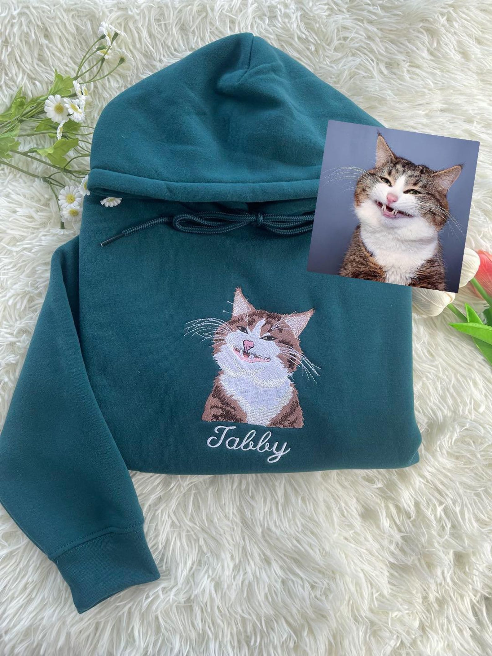 Custom Cat Embroidered Sweatshirt from Your Photo | Pet Name Sweatshirt
