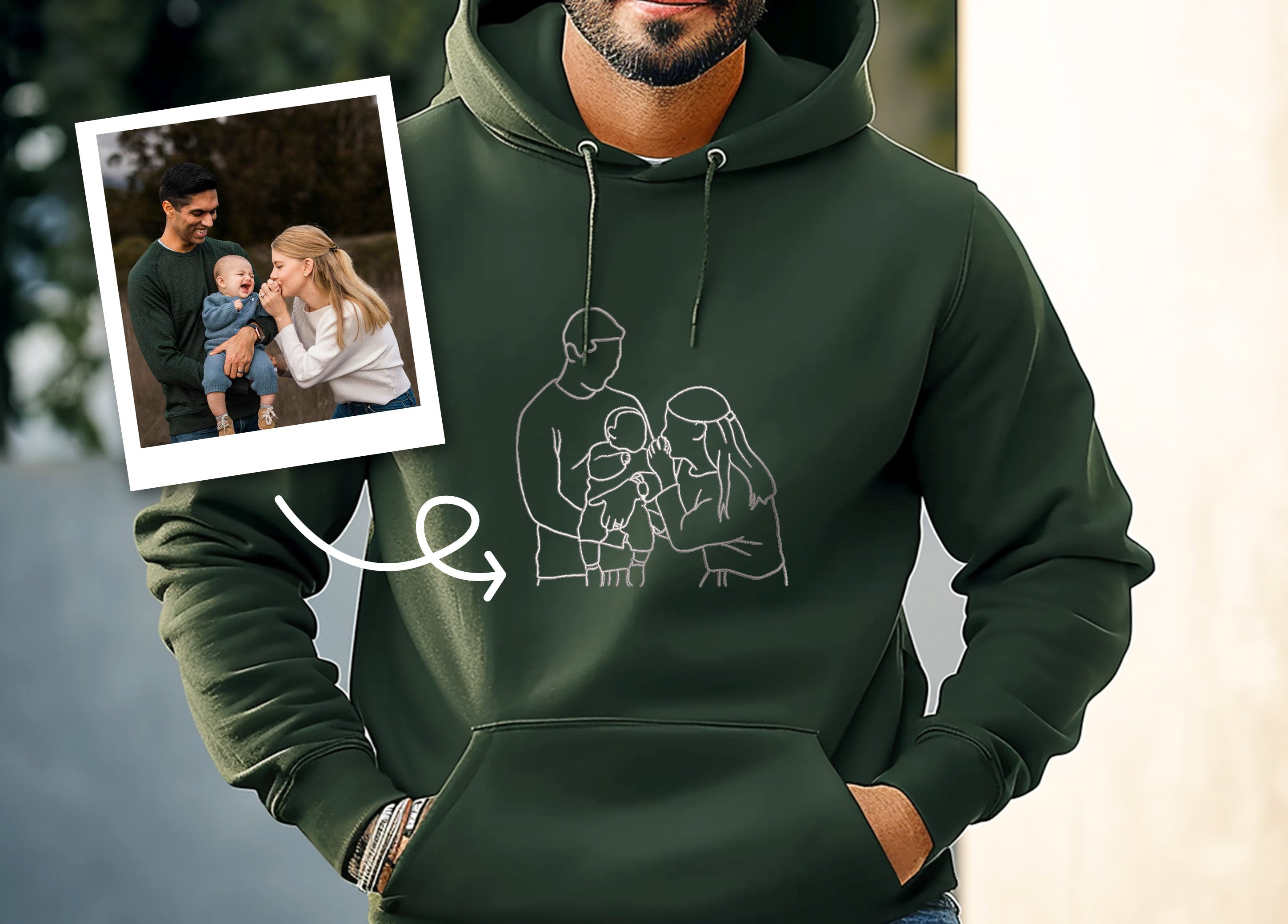 Custom Family Photo Embroidered Hoodie For Father's Day