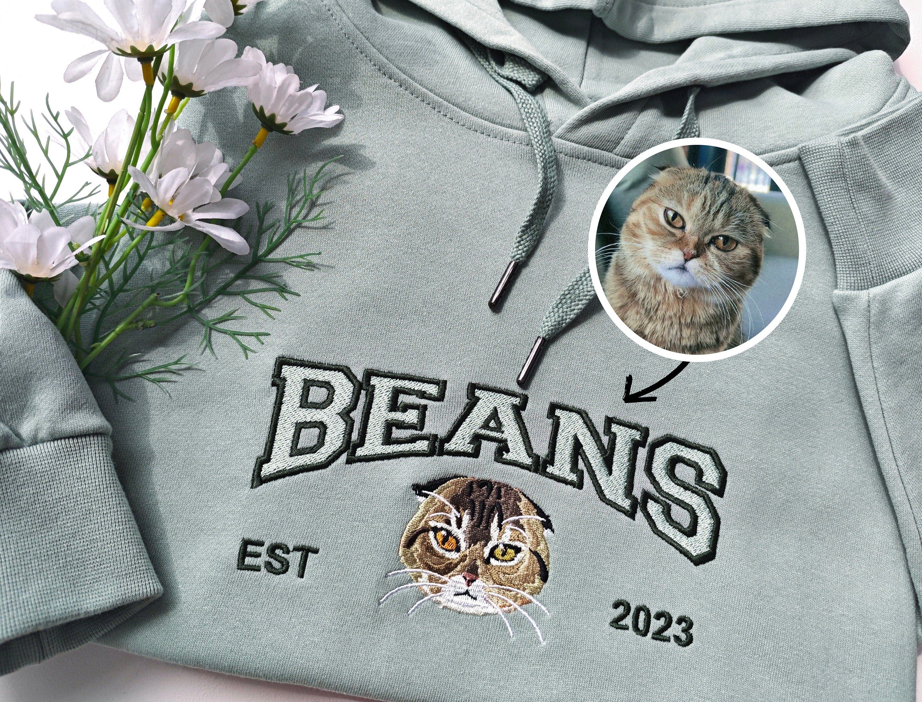 Custom Cat Hoodie Embroidered Cat Name | Personalized Pet Face Sweatshirt from Your Photo | Varsity Sweatshirt | Gifts for Cat Lovers