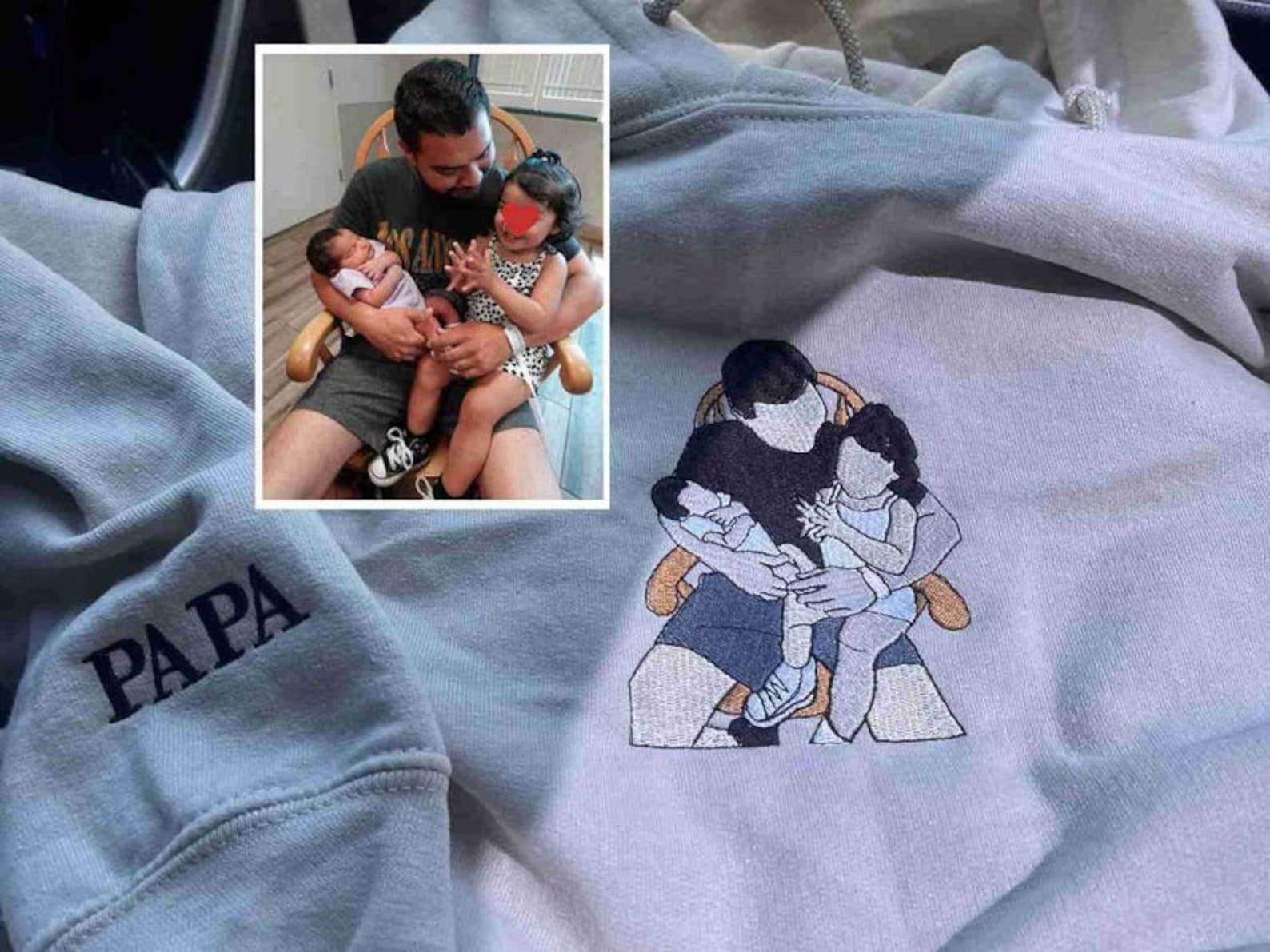 Custom Embroidered Portrait With Photo Sweatshirt For Father's Day Gift
