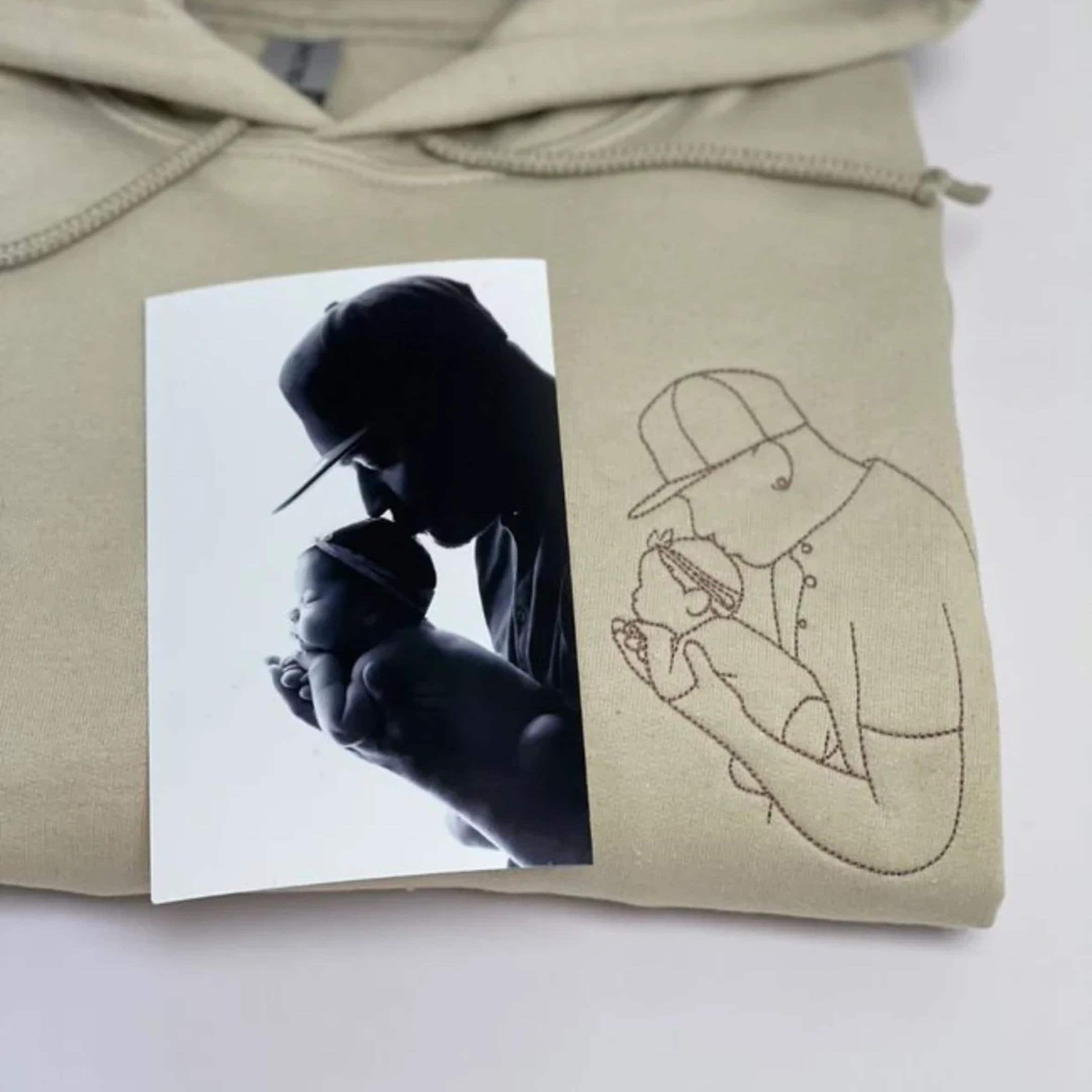 Custom Dad Photo Outline Embroidered Side of Chest Sweatshirt | Father's Day Gift