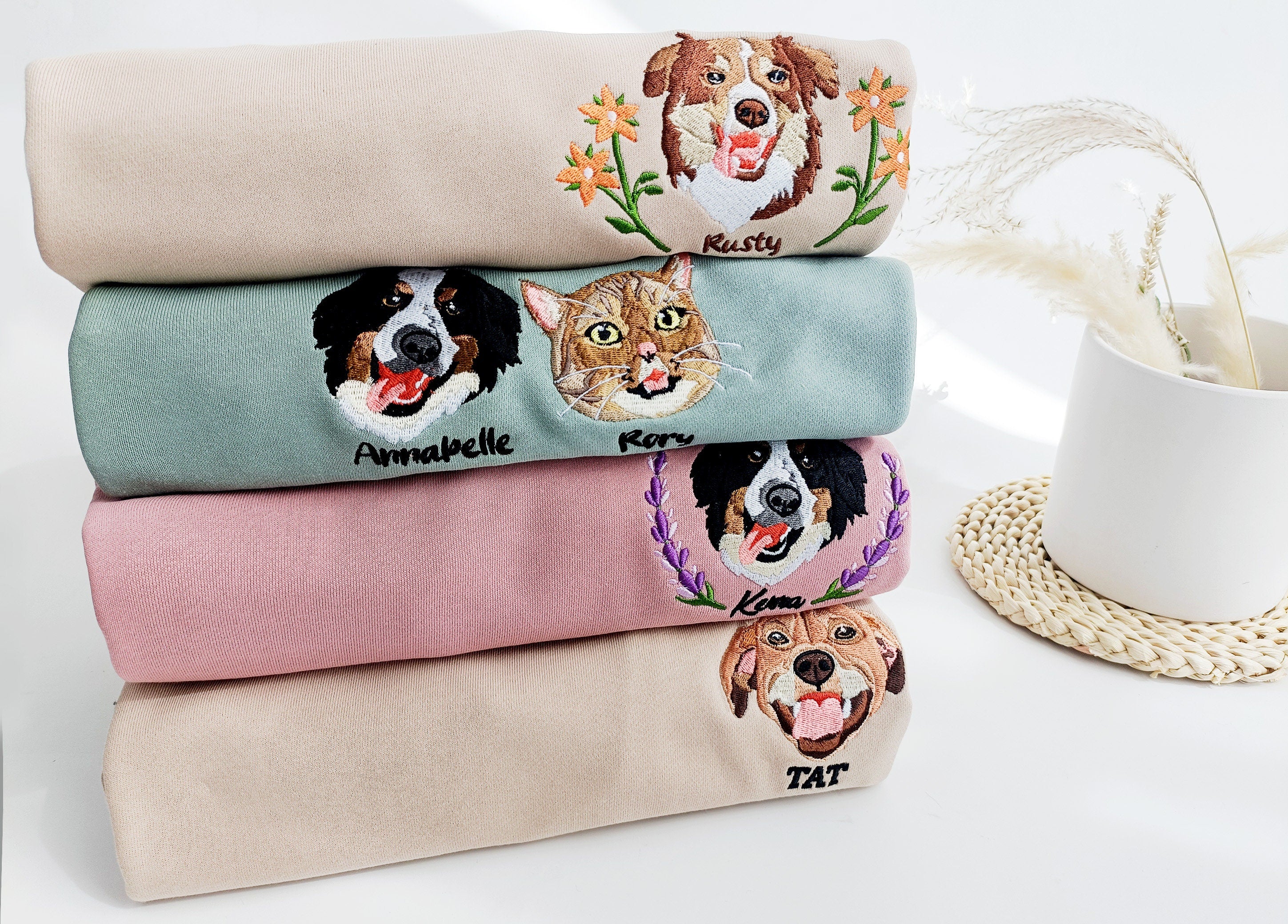 Custom Dog Face Embroidered Sweatshirt | Personalized Gift For Mom