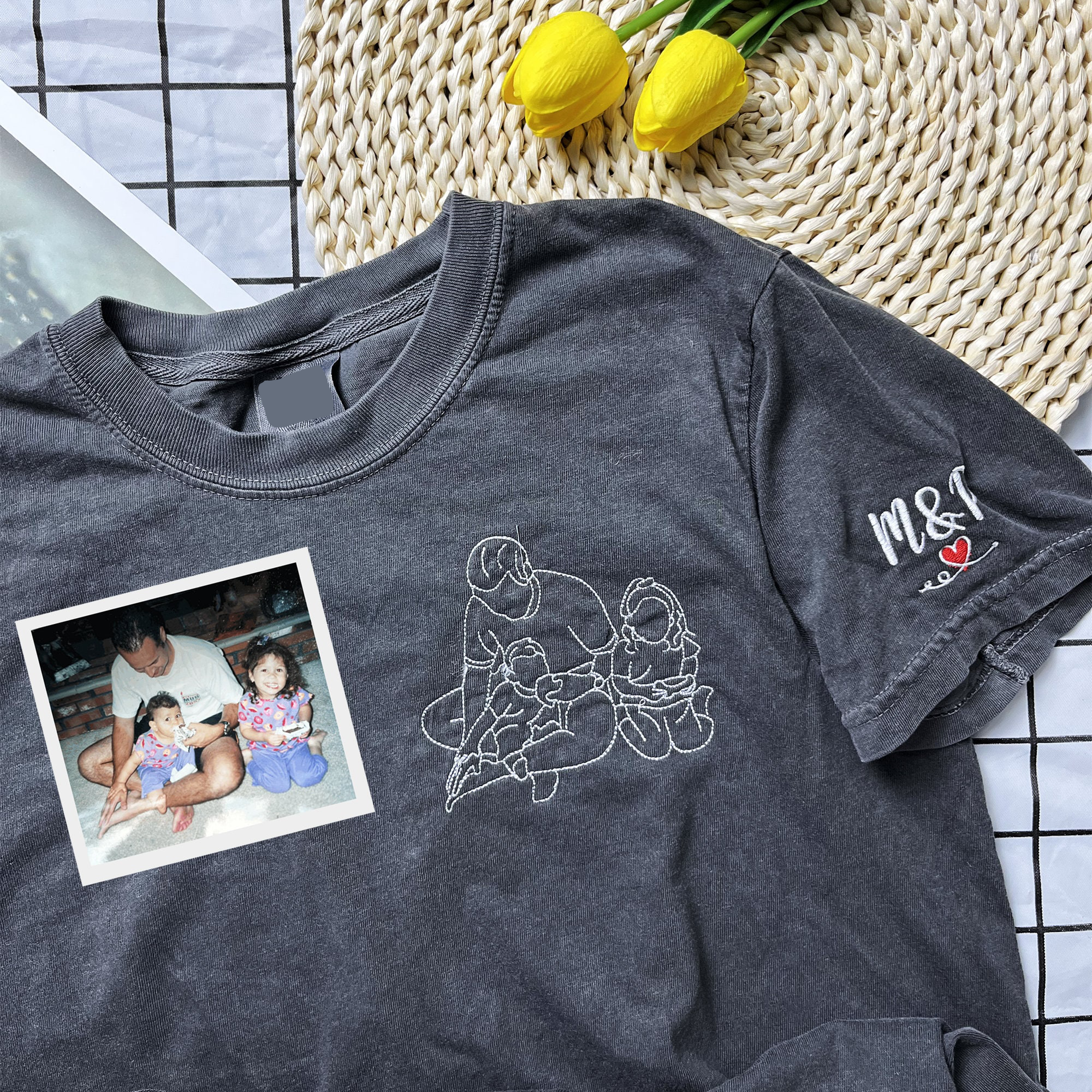 Custom Embroidered Photo T-shirt | Potrait From Photo Shirt For Father's Day