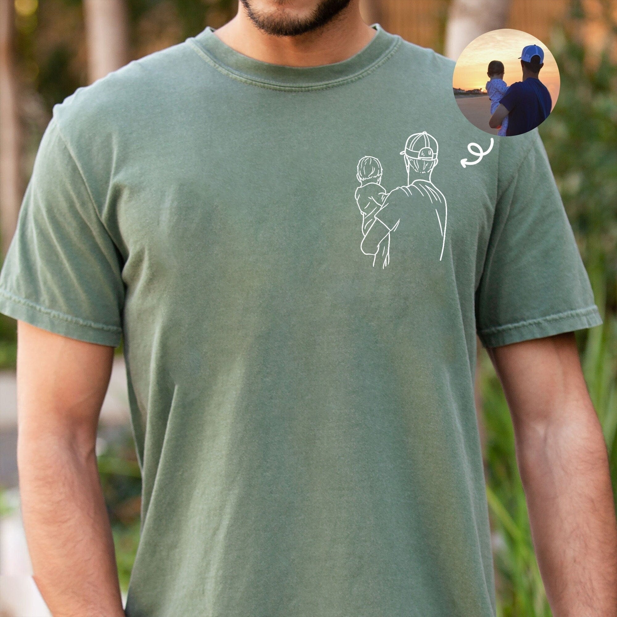 Custom Embroidered Photo T-shirt for Dad | Personalized Dad Portrait Shirt For Father's Day | Black Friday Sale