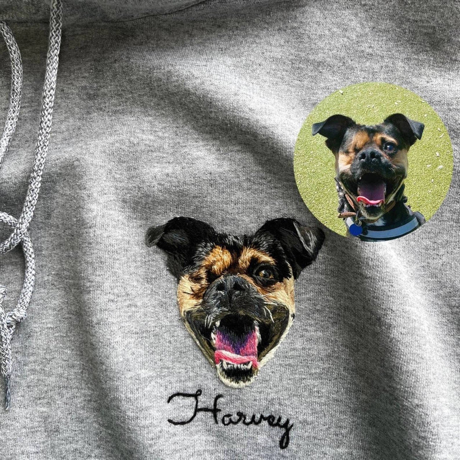 Custom Embroidered Dog Face with Name Hoodie | Gifts for Pet Lovers