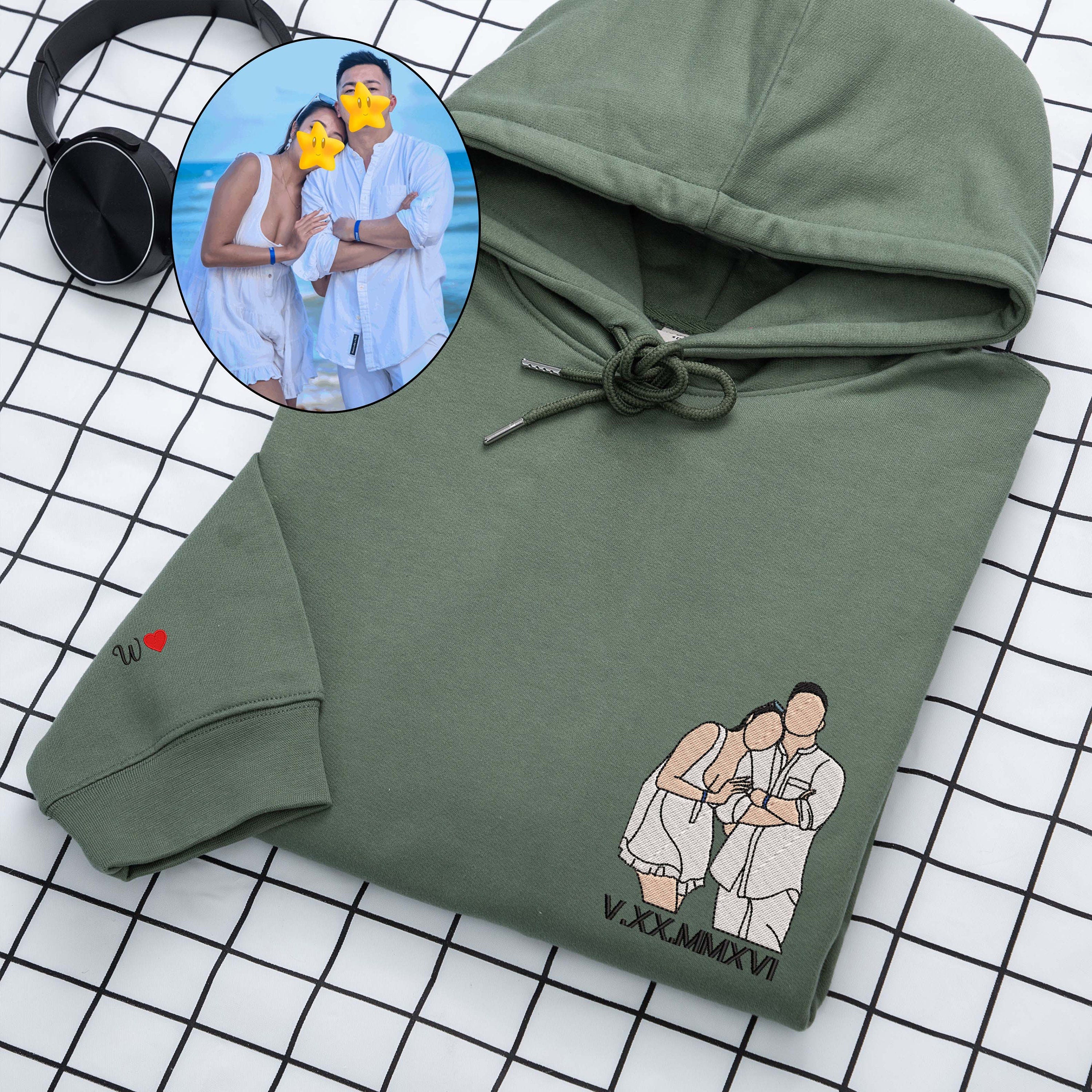 Custom Embroidered Hoodie | Custom Embroidered Photo Portrait Sweatshirt