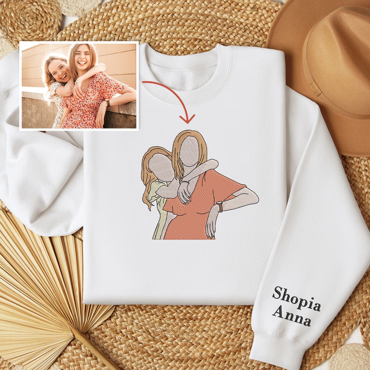 Best friends Embroidered Sweatshirt | Custom Portrait best friend | Personalized embroidered sweatshirt | Gift For Best Friends