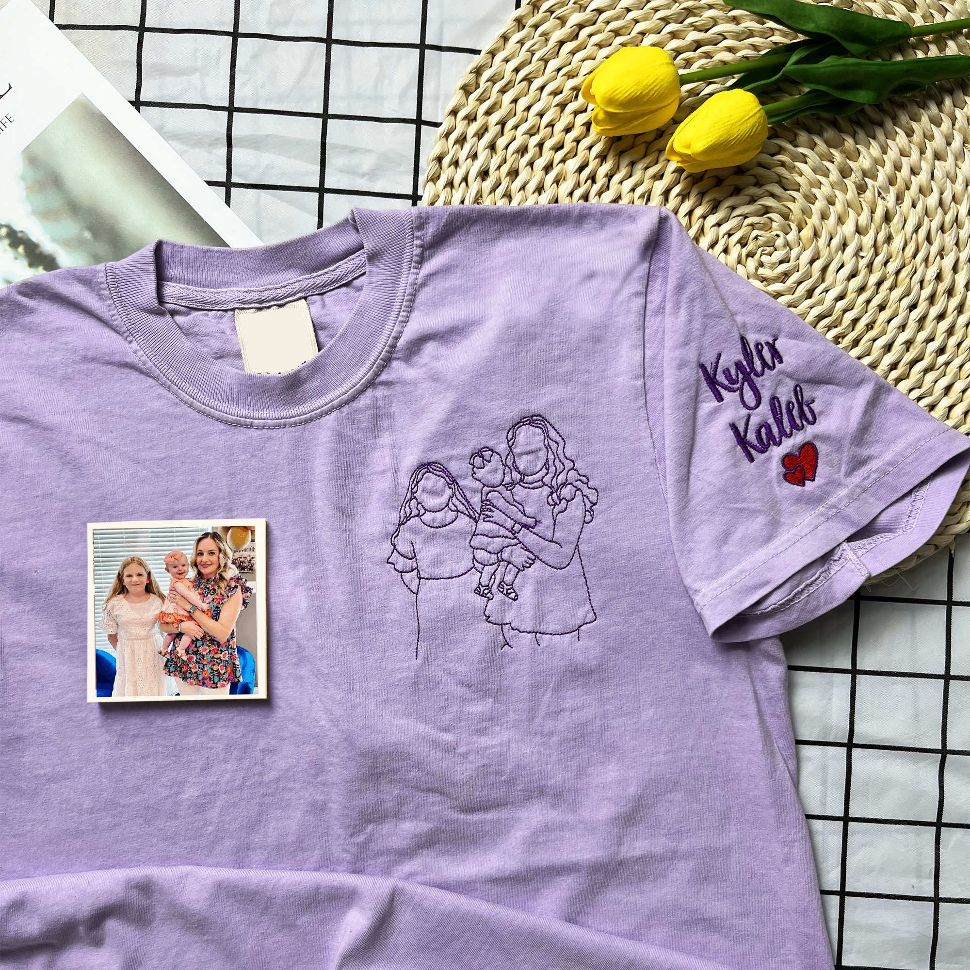 Custom Embroidered Photo T-shirt | Potrait From Photo Shirt For Father's Day