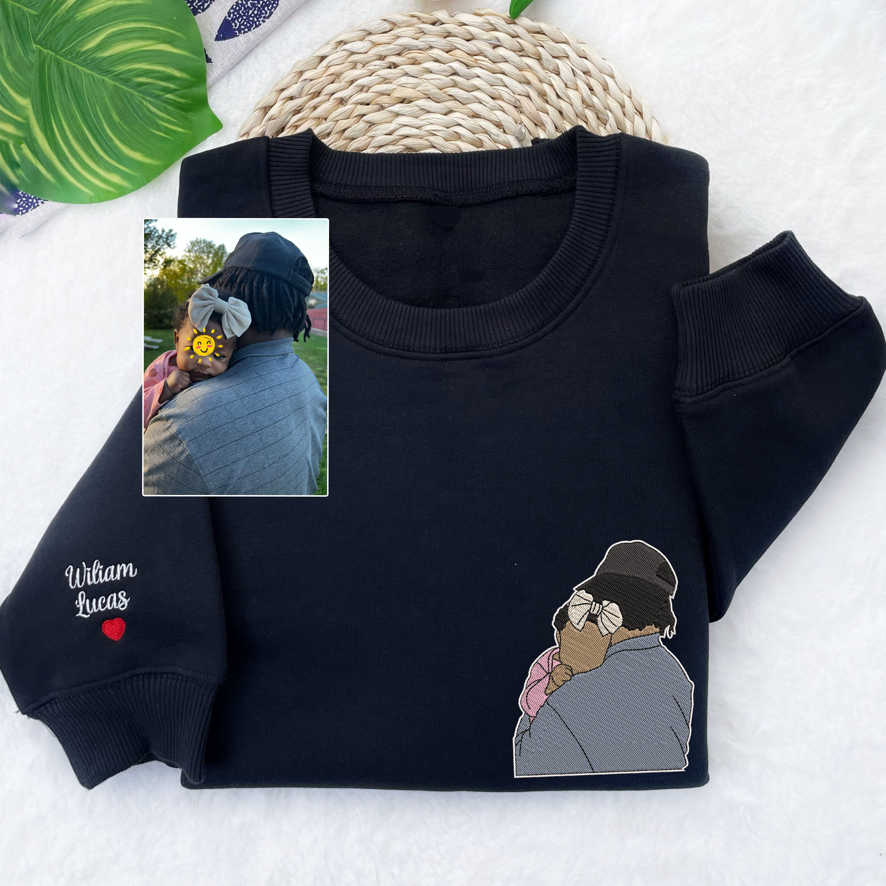 Custom Dad Portrait Photo Embroidered Sweatshirt | Family Daddy Portrait Hoodie For Father's Day