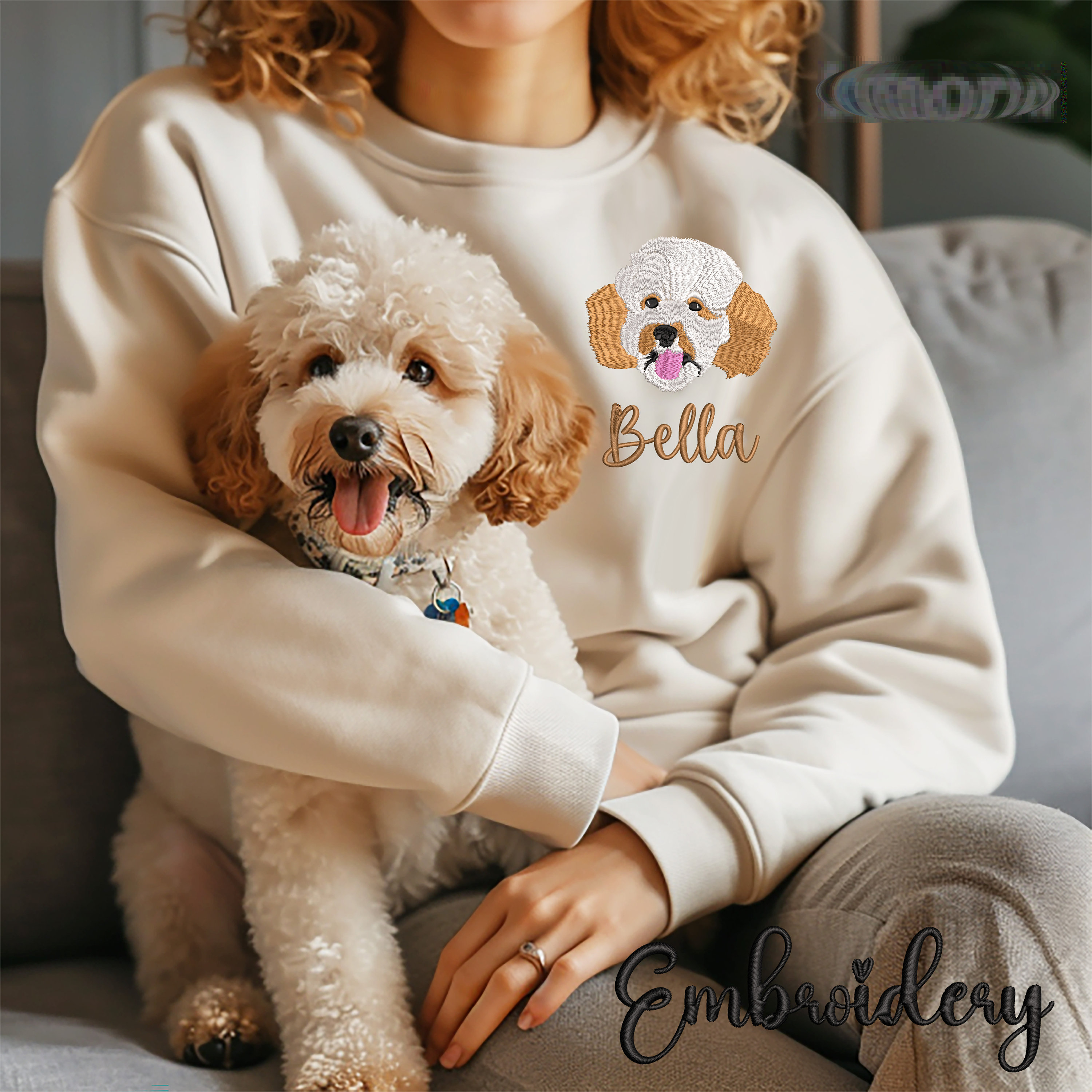 Custom Embroidered Pet Photo Sweatshirt | Dog Mom Sweatshirt