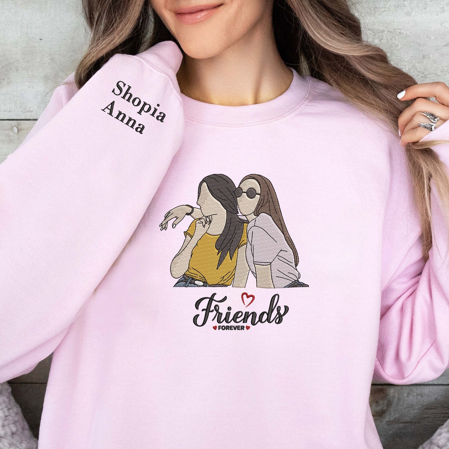 Custom Embroidered Sweatshirt Best Friends Forever | Custom Portrait Best Friend Sweatshirt | Gift For Best Friends