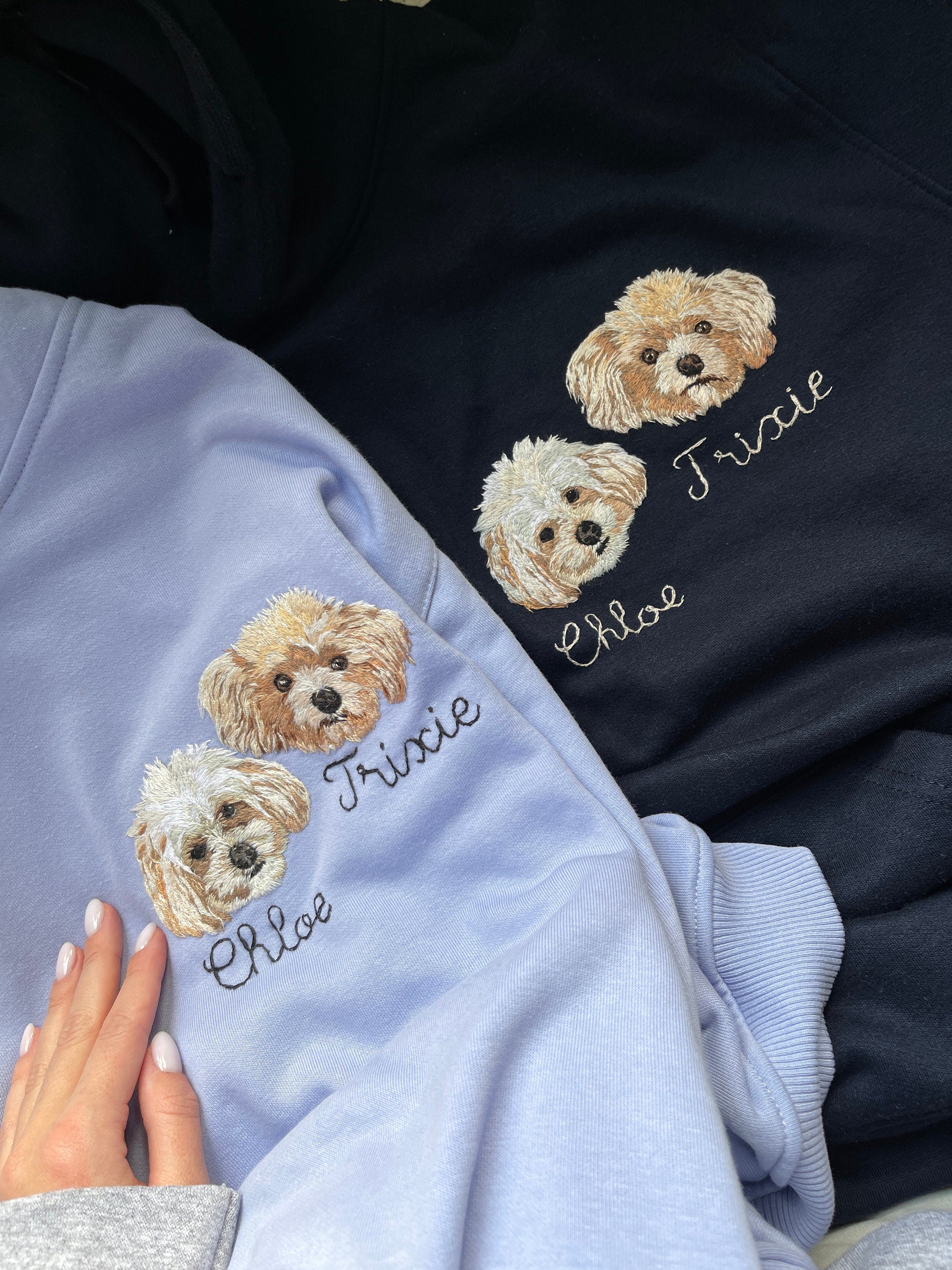 Custom Embroidered Dog Face with Name Hoodie | Gifts for Pet Lovers