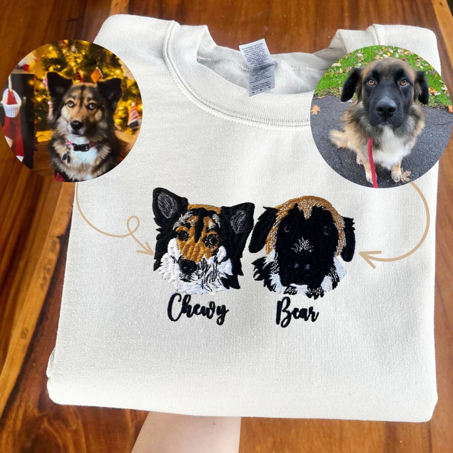 Custom Embroidered Dog Sweatshirt From Your Photo | Custom Pet Face with Pet Name Sweatshirt