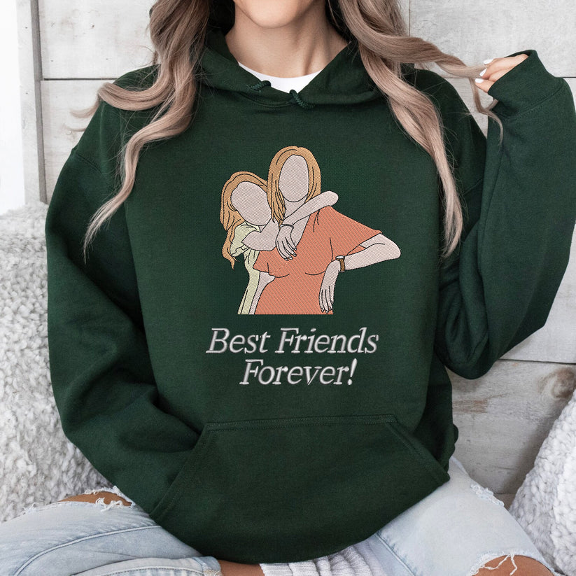Best friends Embroidered Sweatshirt | Custom Portrait best friend | Personalized embroidered sweatshirt | Gift For Best Friends