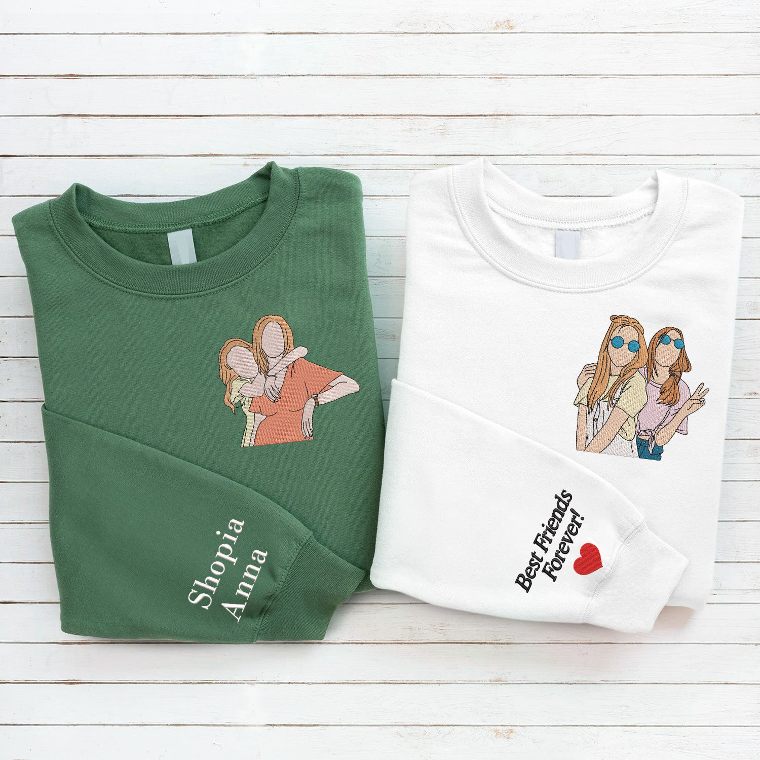 Custom Portrait Best Friend Sweatshirt | We are Best Friends Embroidered Sweatshirt | Gift For Best Friends