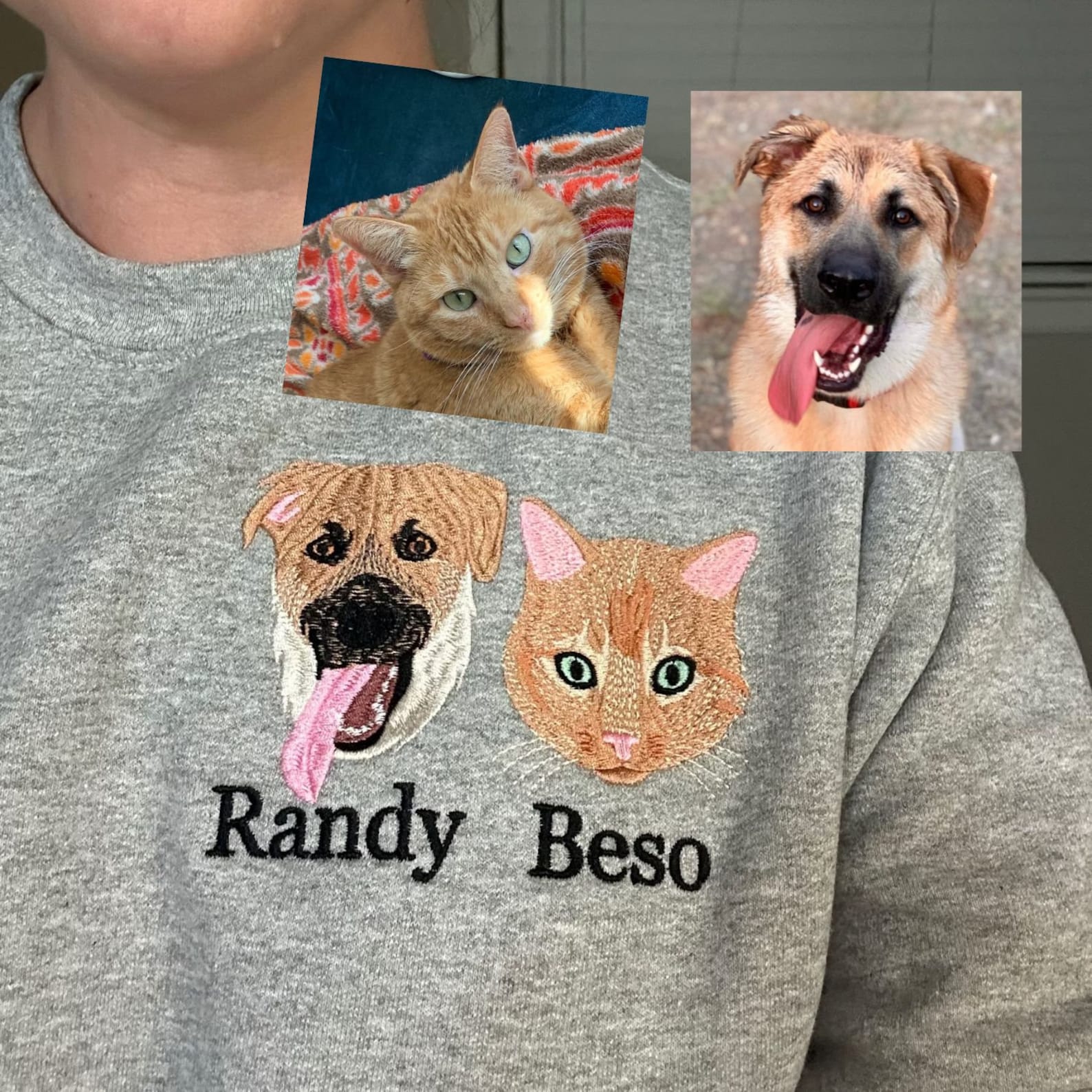 Custom Embroidered Pet Sweatshirt | Dog Cat Face or Name Embroidery for Pet Lovers Sweatshirt