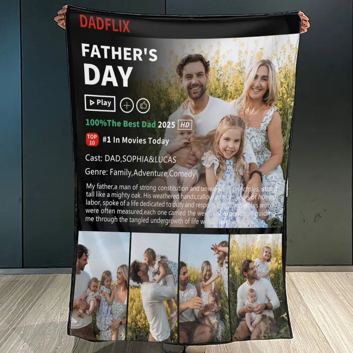 Custom Dadflix Movie Photo Collage Blanket, Father's Day Gift For Dad