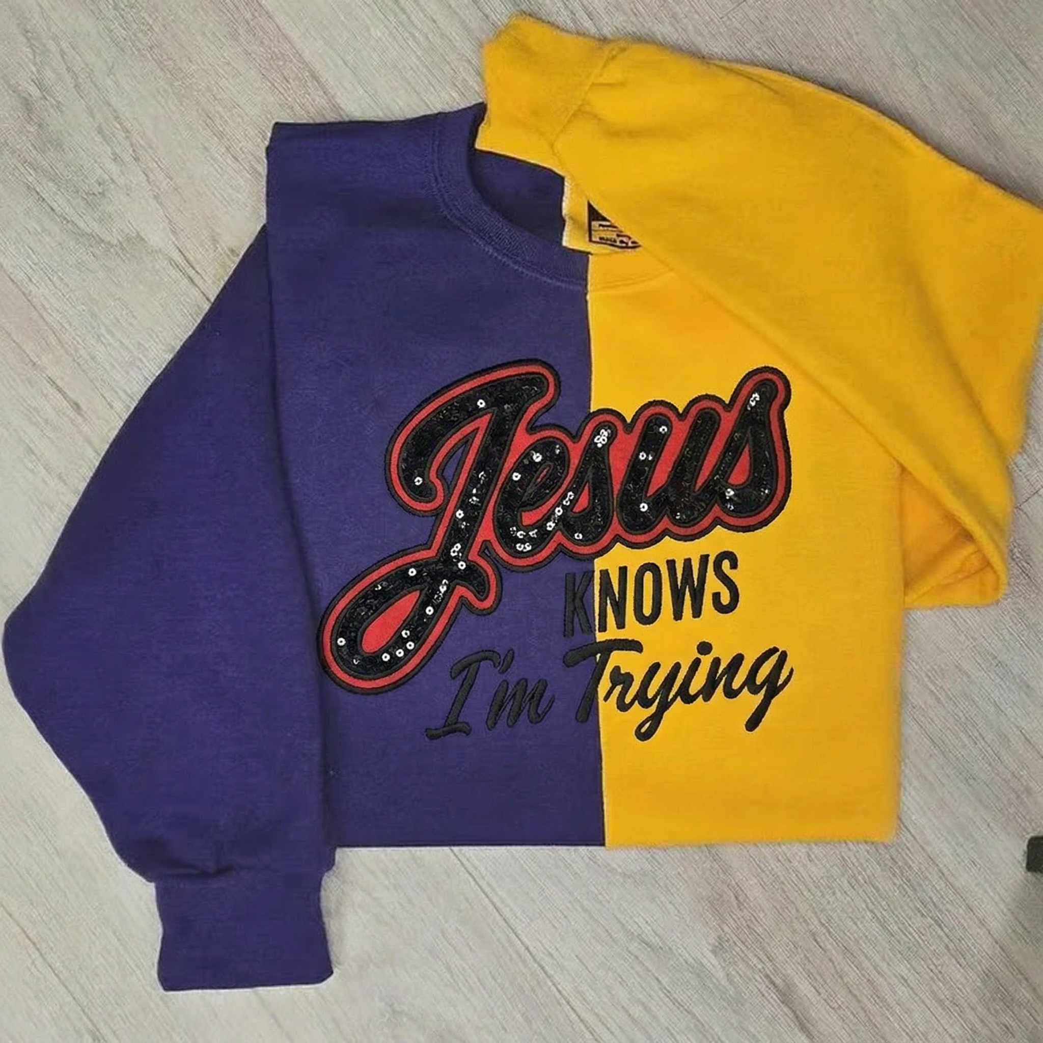 Personalized Two Tone Text Sequin Sweatshirt | Gifts for Sports Mom