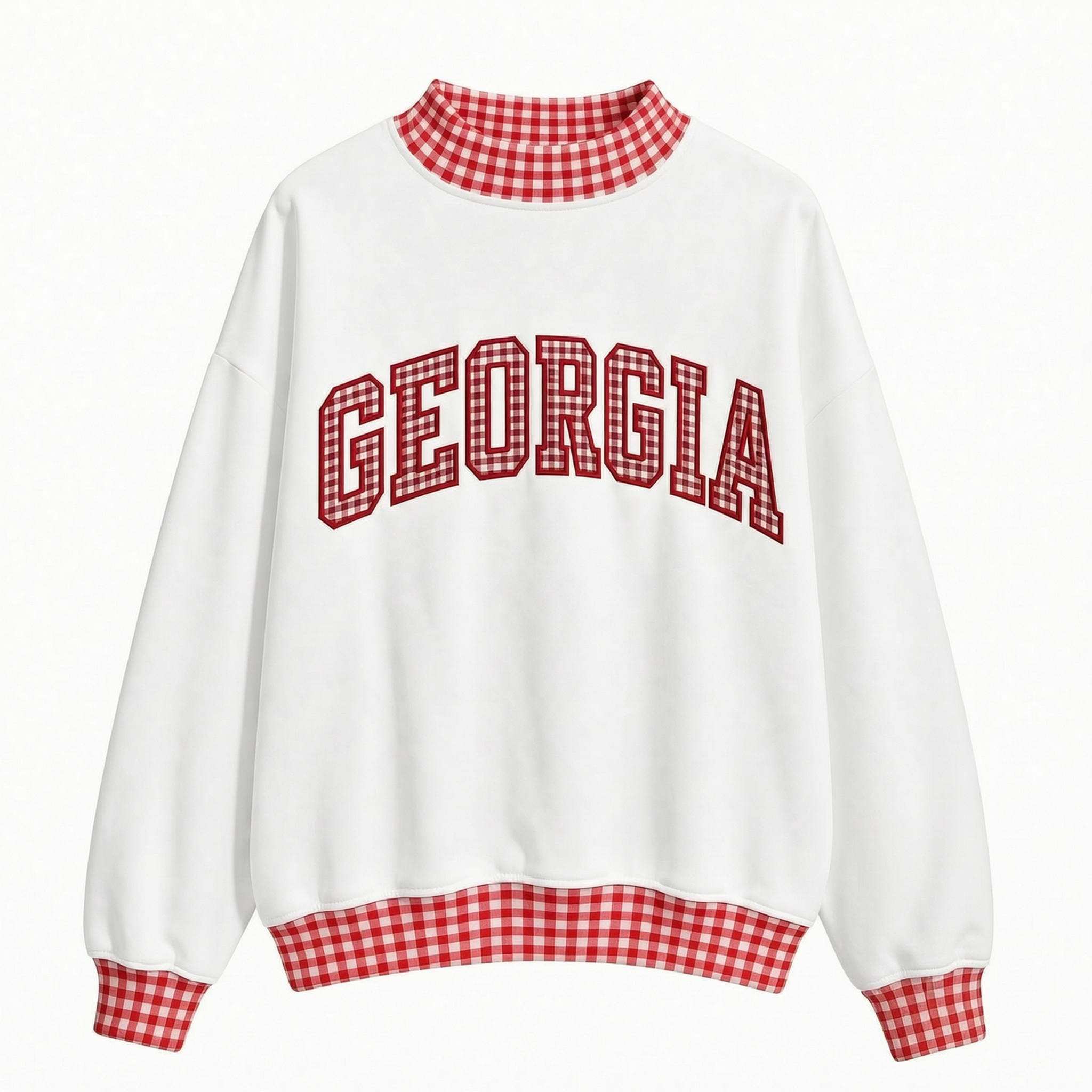 Custom Georgia Gingham Patchwork Mockneck Sweatshirt – Personalized College Team Oversized Pullover | Game Day Wear