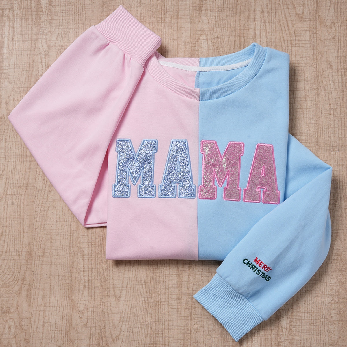 Custom Glitter Two Tone MAMA Embroidered Sweatshirt  | Christmas Gifts for Mom | Mother's Day Gifts