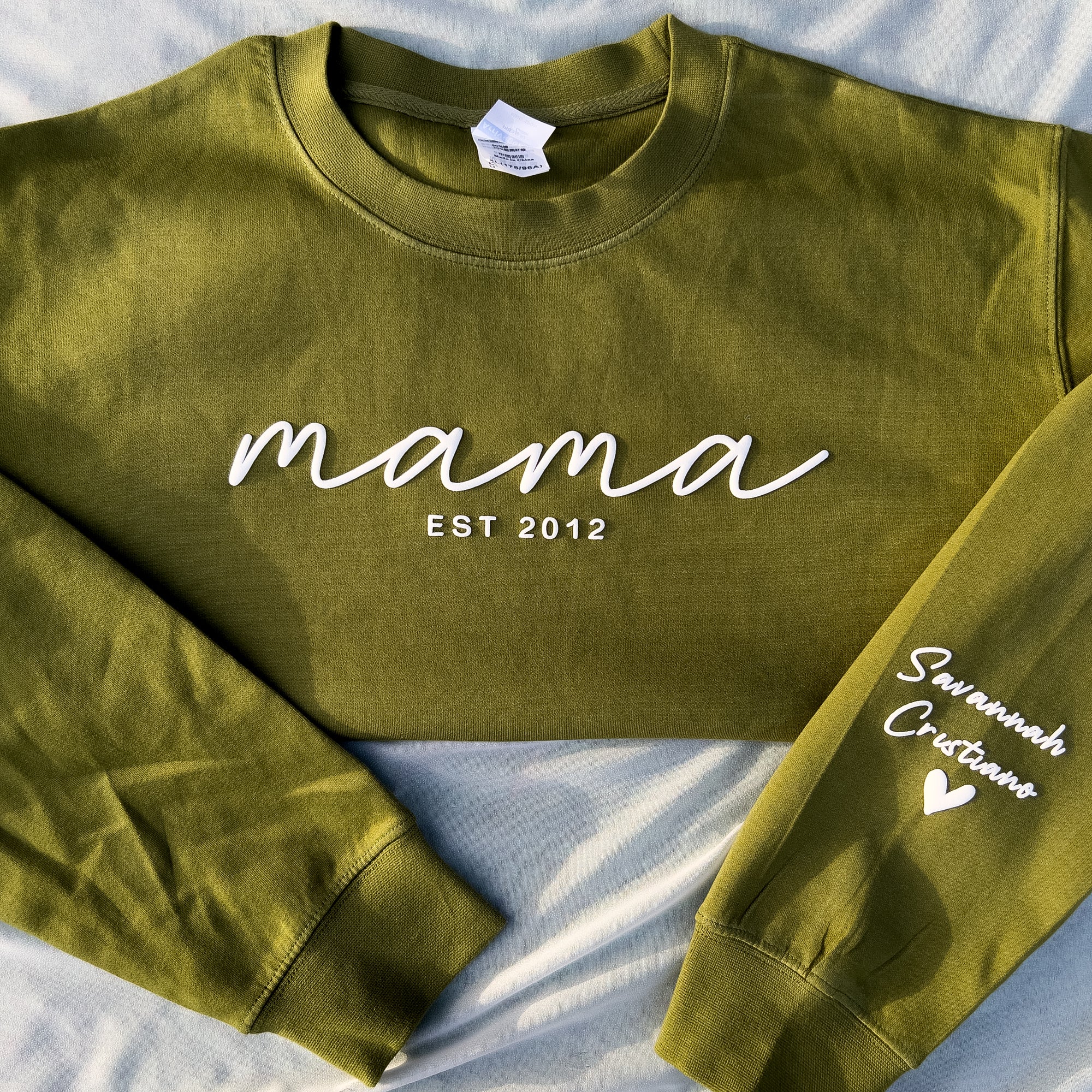 Custom 3D Puff Mama Sweatshirt for Mother's Day Est Year with Kids Names on Sleeve