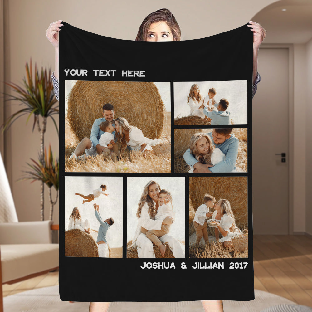 Custom 6 Photos Family Parent-Child Photo Memorial Unique Blanket Add Text